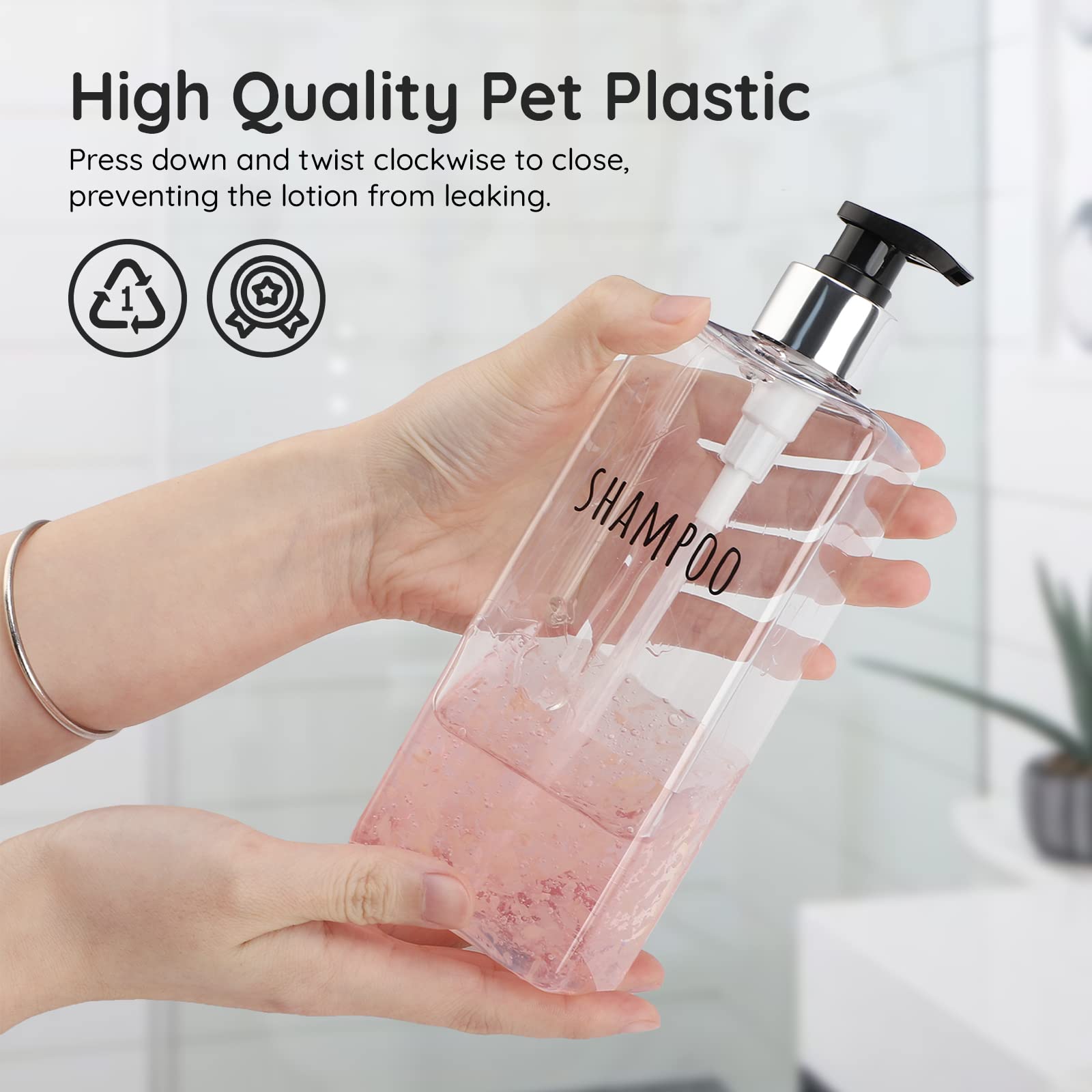Segbeauty 3Pcs Clear Soap Dispenser, 16.9Oz Refillable Shampoo Conditioner Bottles, 500Ml Empty Plastic Square Body Wash Dispens