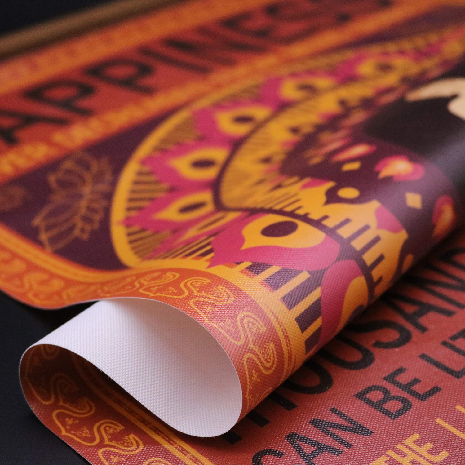 Buddha Lucky Happy Wall Art Zen Decor Printed On Canvas With Scroll Wood Frame Hanger Poster Quote Motivational Home Decor Hangi