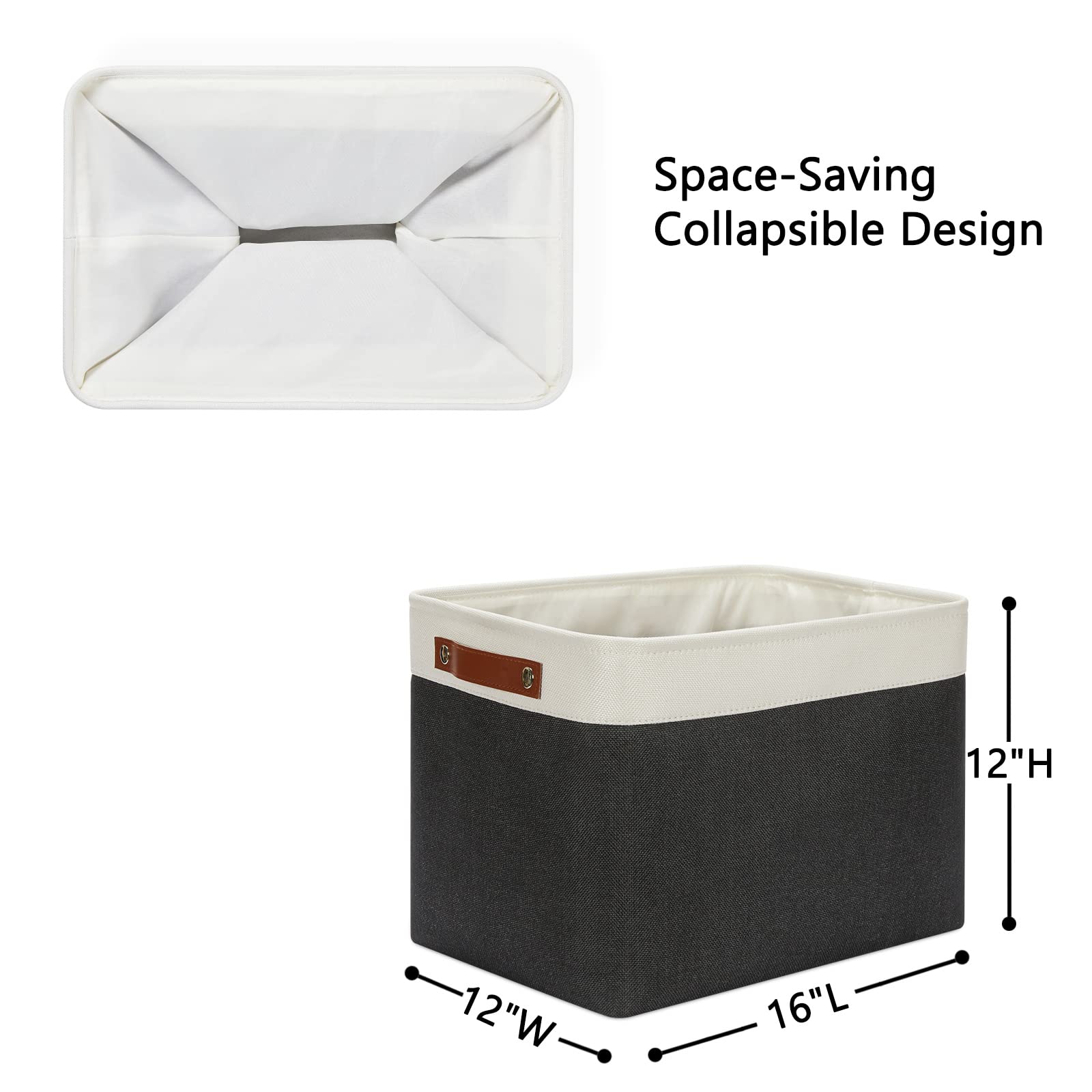 Dullemelo Storage Bins Large-16''X12''X12'' With Leather Handles For Organizing,Decorative Collapsible Storage Baskets For Shelv