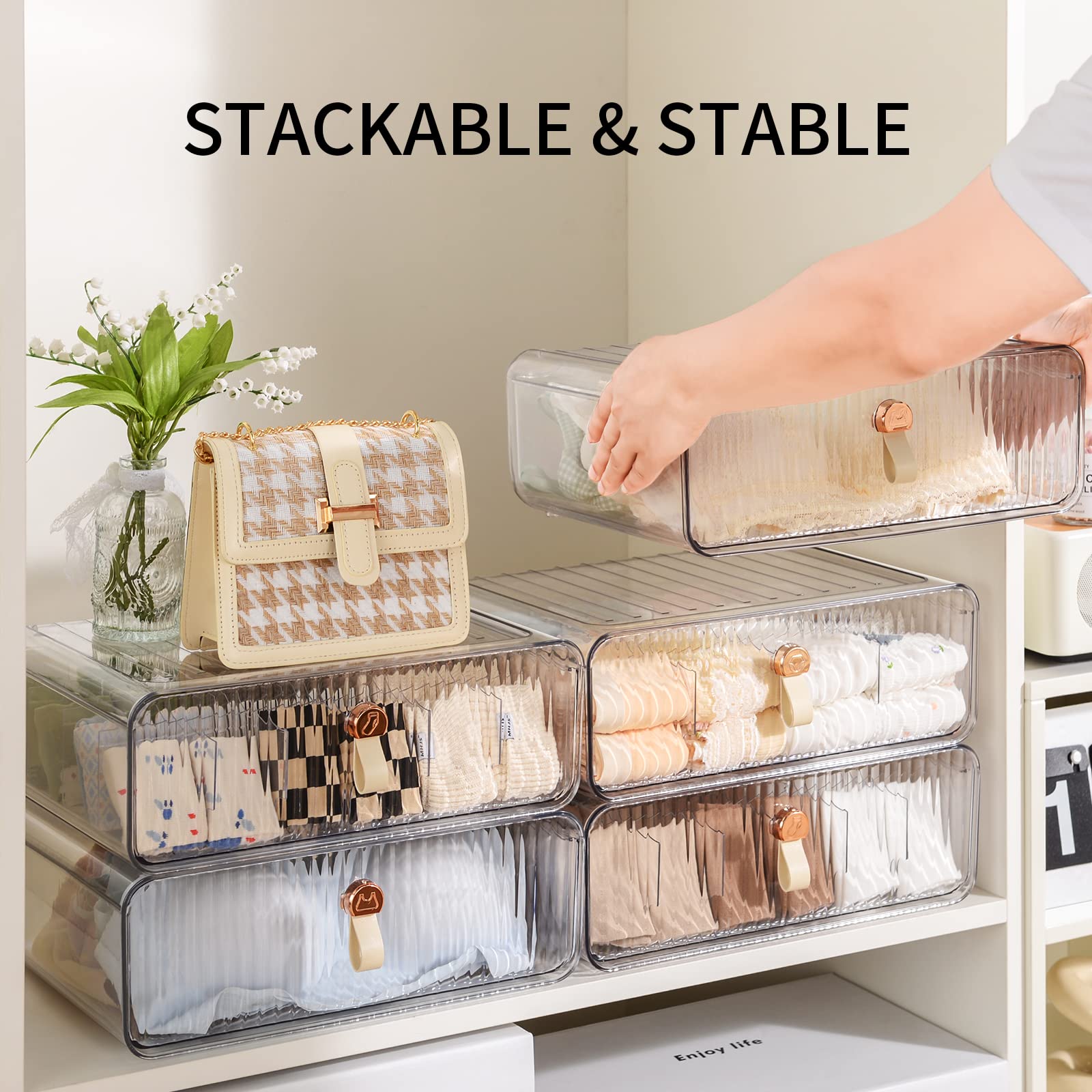 MSHOMELY Underwear Organizer, Socks Bra Underwear Drawer Organizer Dividers for Closet, 24 Cell Stackable Dresser Closet Organiz