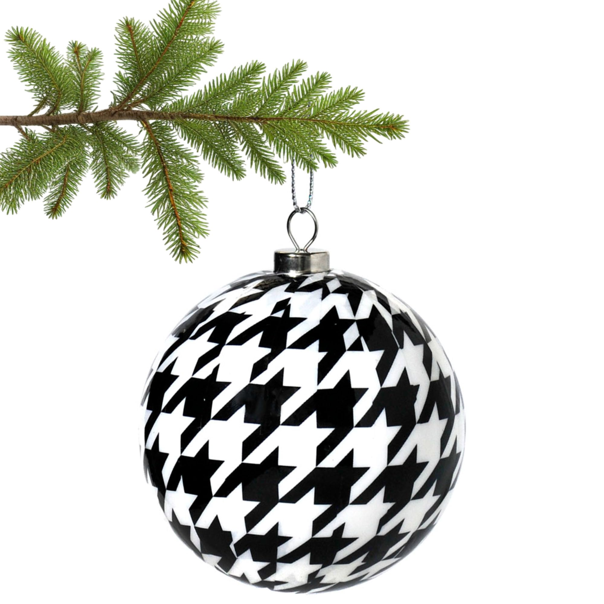 Houndstooth Christmas Ornaments (12 Pack)! Classic Black and White Check Pattern on 3 Diameter Ornaments. Alabama Houndstooth Co