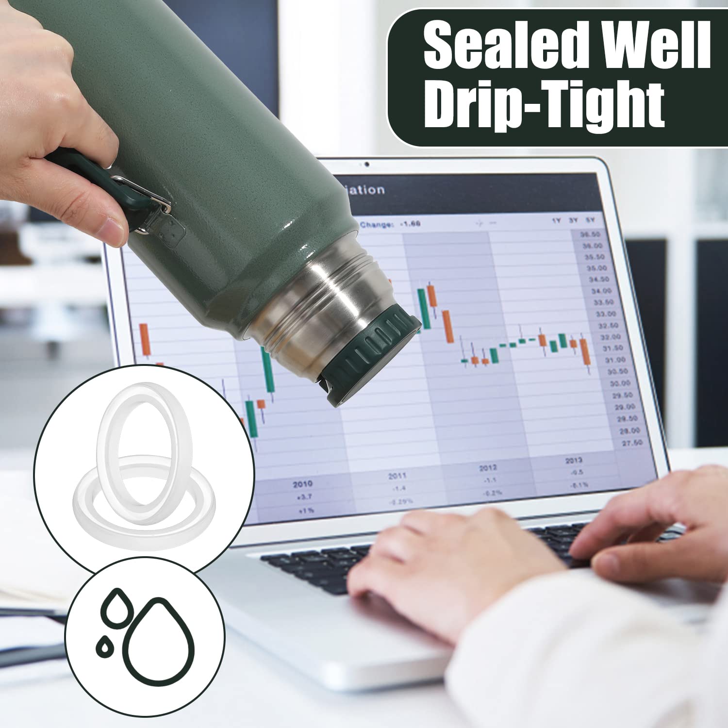 4Pcs Replacement Gaskets For Stanley Cup, Silicone Seal Ring For Thermos Lid Compatible With Stanley Classic 20 Oz 1.0 Qt 1.5 Qt