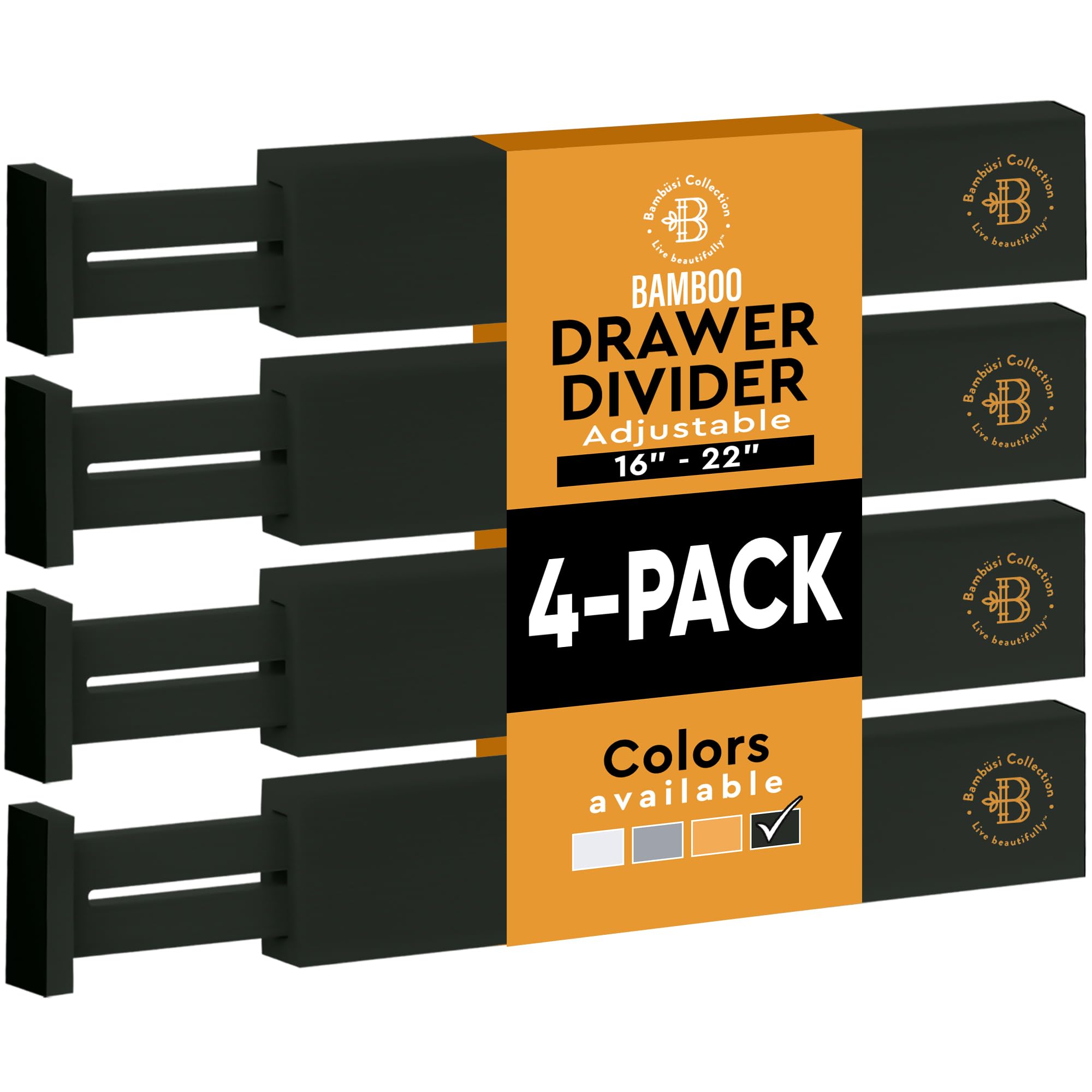 4 Pack Drawer Dividers Bamboo 2.6'' High, 16-22'' Adjustable Drawer Organizers for Clothes, Expandable Dresser Separators in Bed