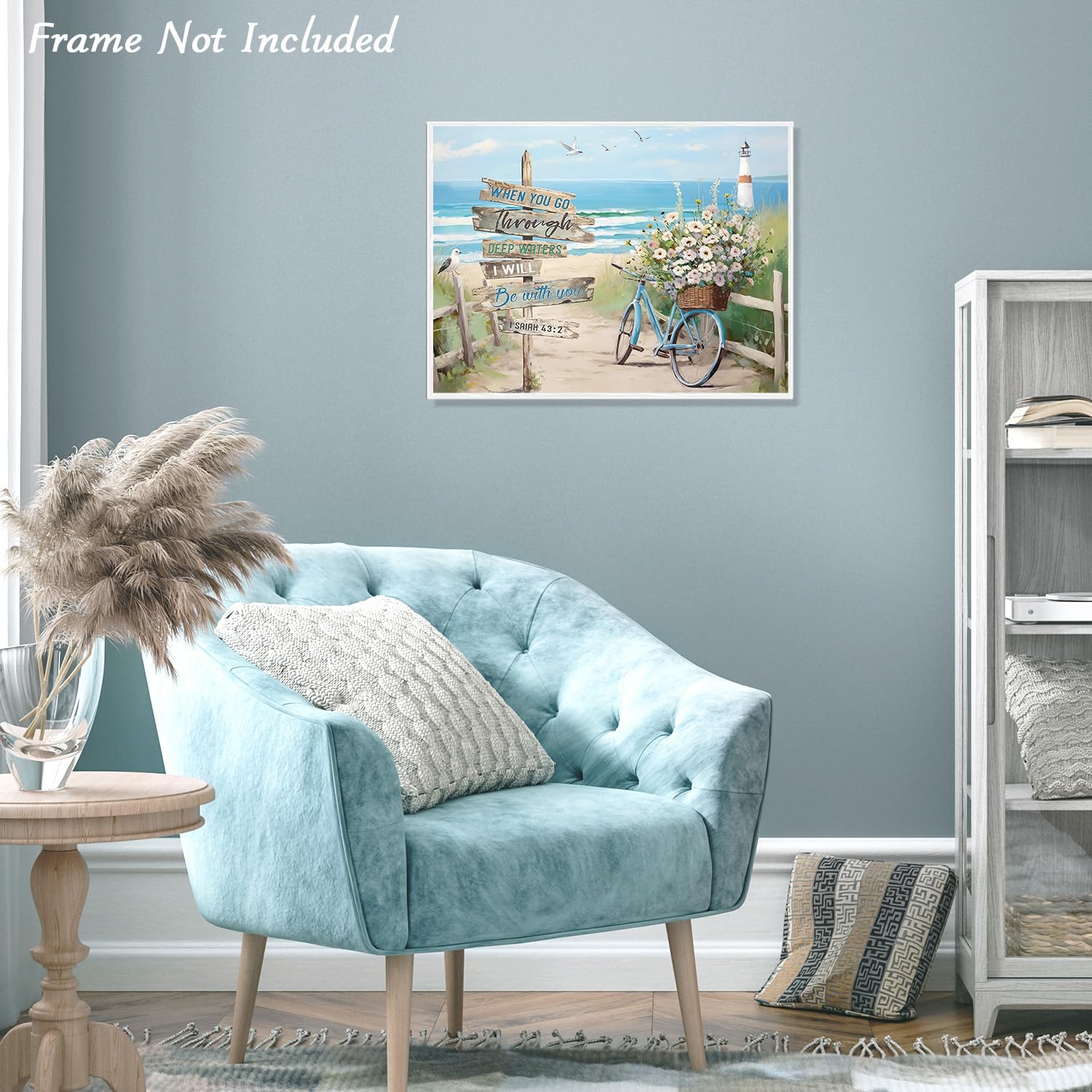 Beach Canvas Wall Art For Bathroom Coastal Bicycle Wall Art Ocean Seascape Wall Decor Teal Aqua Blue Calm Shoreside For Bedroom