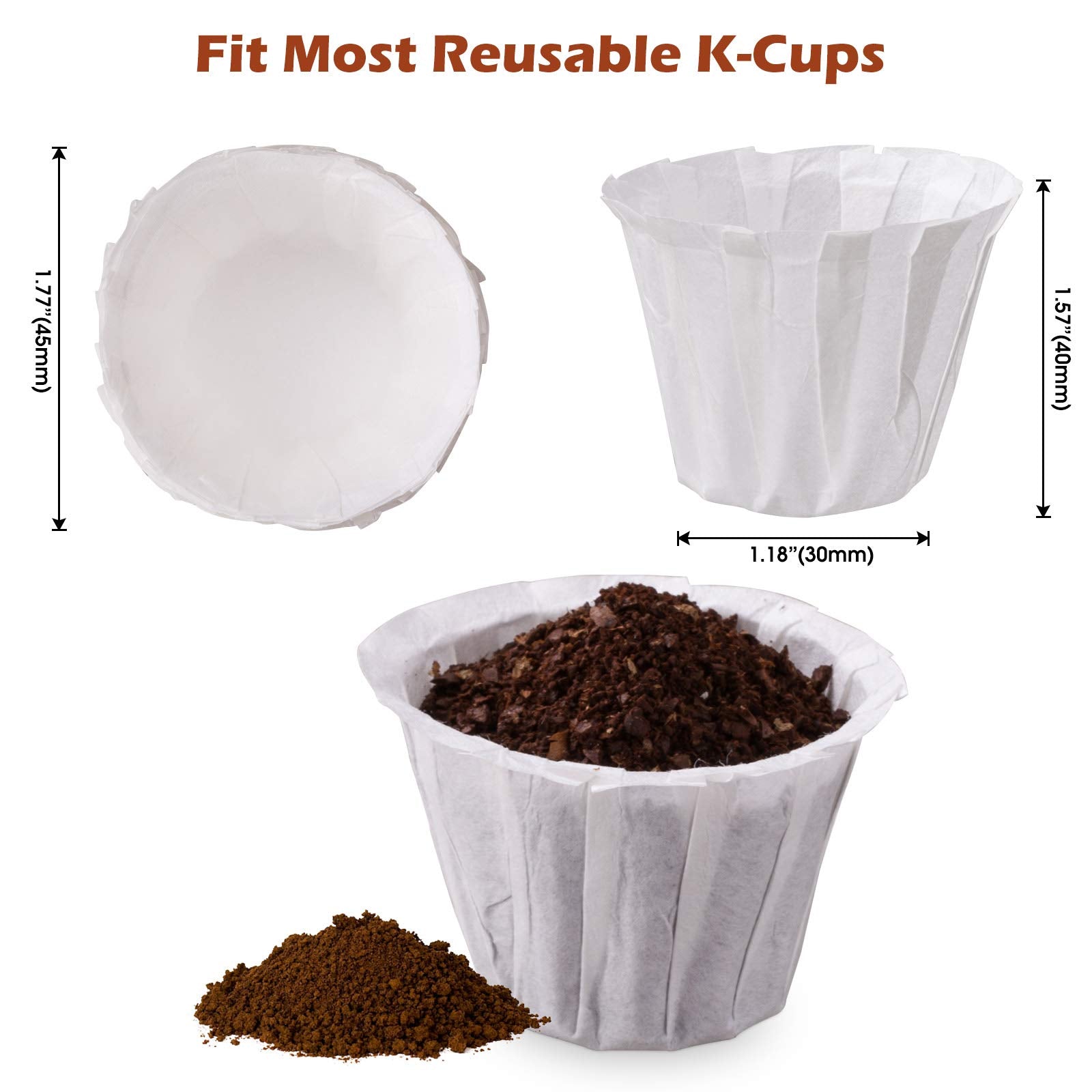 Kicovitifa Disposable Paper Coffee Filters for Keurig, 500 Count, Fits All Reusable K Cups, White, Model KFA-500p