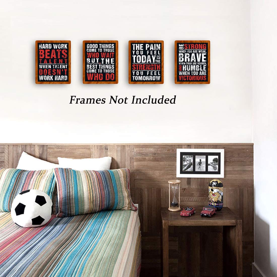 HPNIUB Inspirational Quotes Art Prints  Set of 4 (8?10?  Chalkboard Motivational Canvas Poster  Hard Work Painting Be Strong Be Brave Wall Art for Classroom Kids Teens Bedroom Office  No Frame