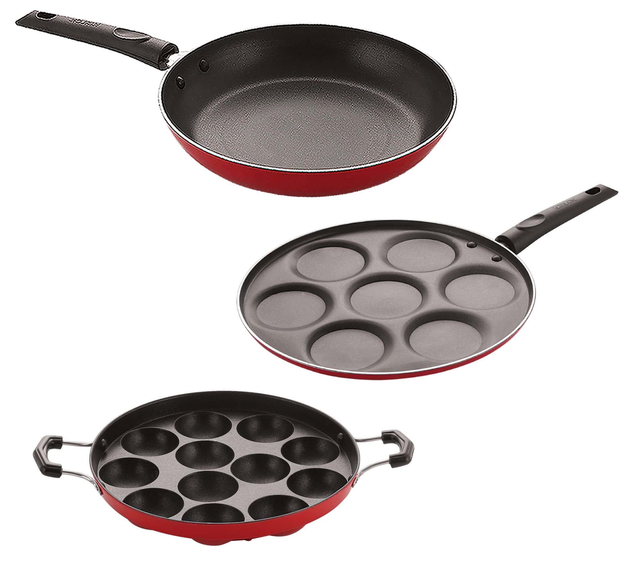 Nirlon Non Stick Aluminium Cooking Pan And Pot Utensils Combo Kitchen Set Of3 Pieces (2.6Mm_Appampatra_Up_Tp24)