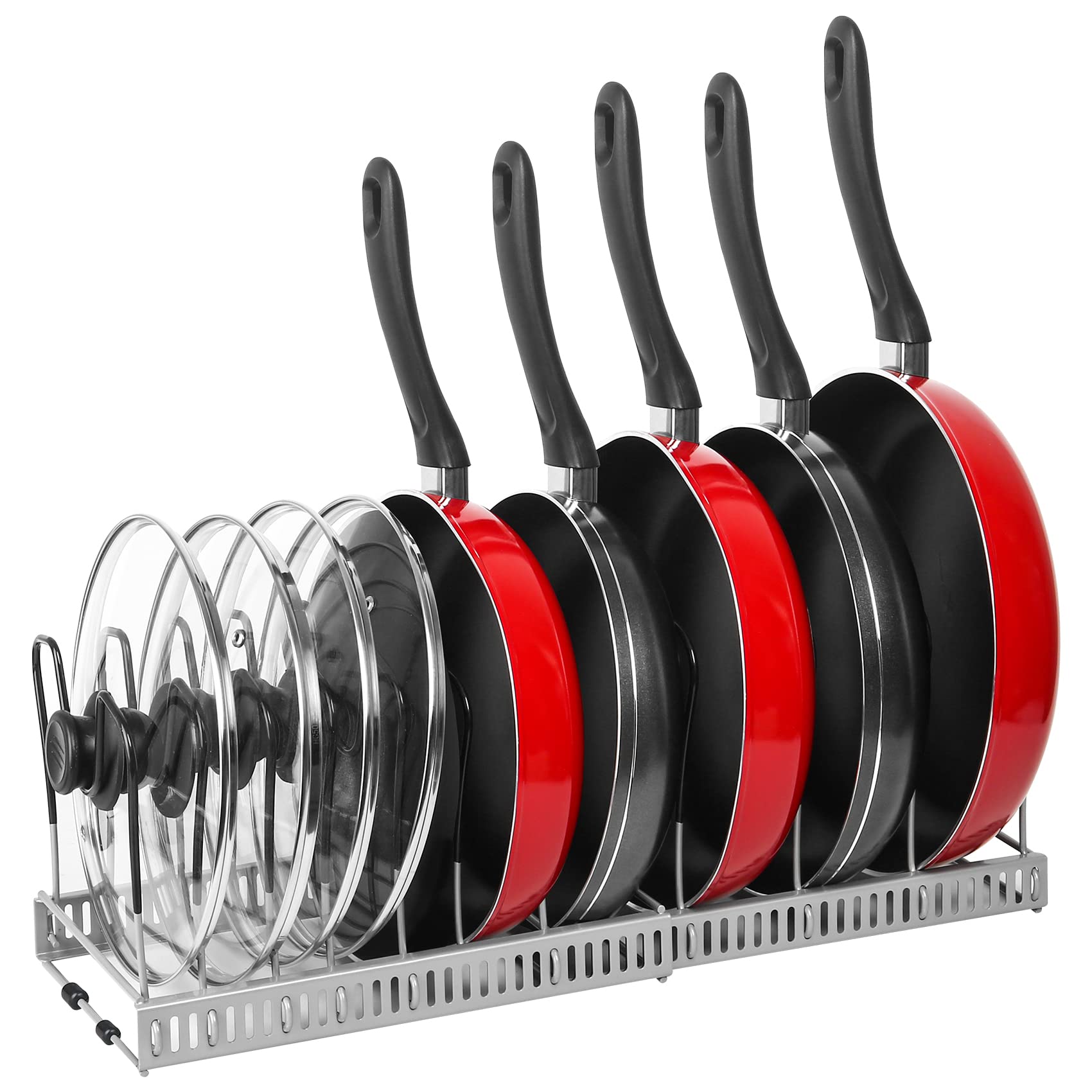 Pot Rack Organizer -Expandable Pot And Pan Organizer For Cabinet,Pot Lid Organizer Holder With 10 Adjustable Compartment For Kit