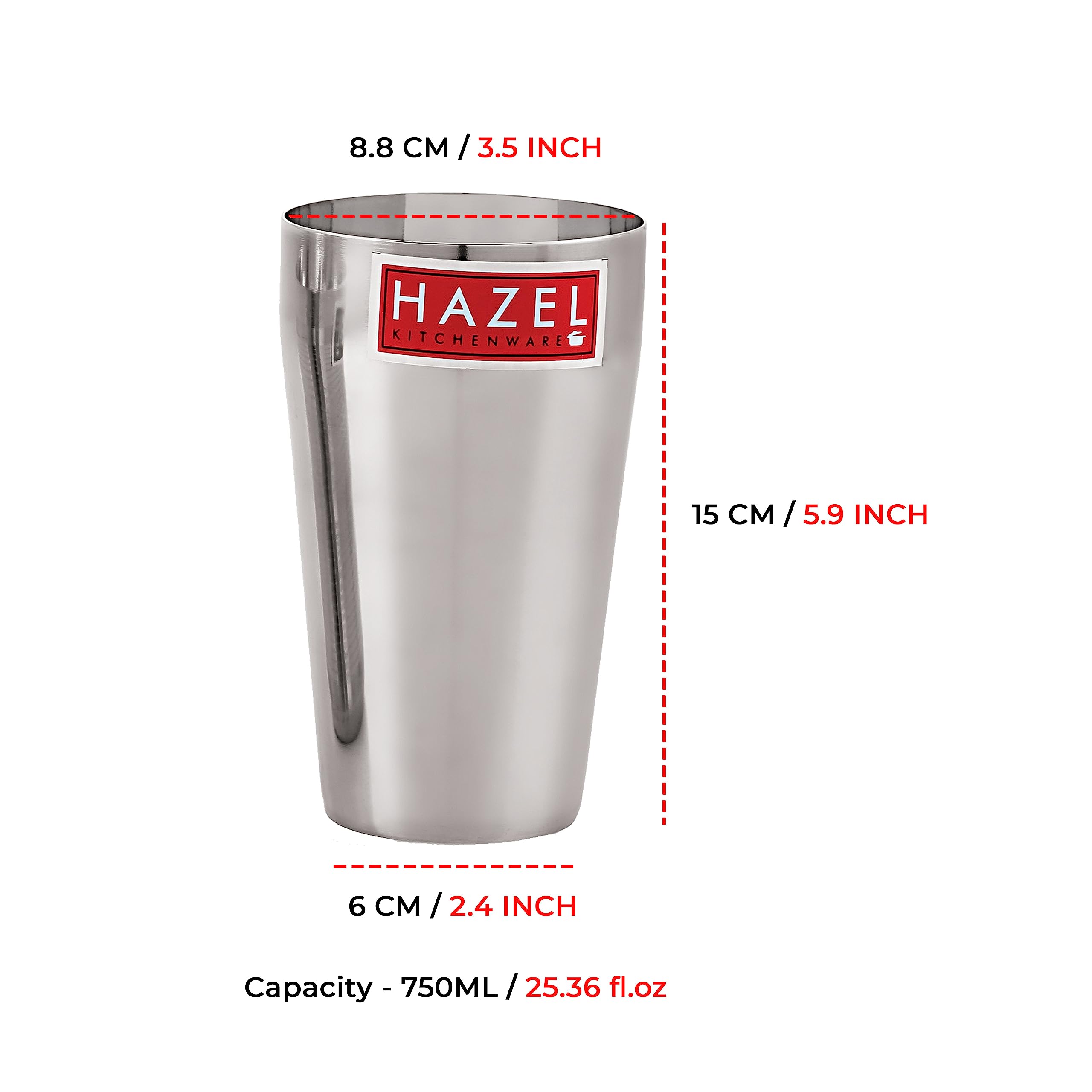 Hazel Stainless Steel Plain Traditional Jumbo Water Lassi Glass Set Of 2, 750 Ml Each