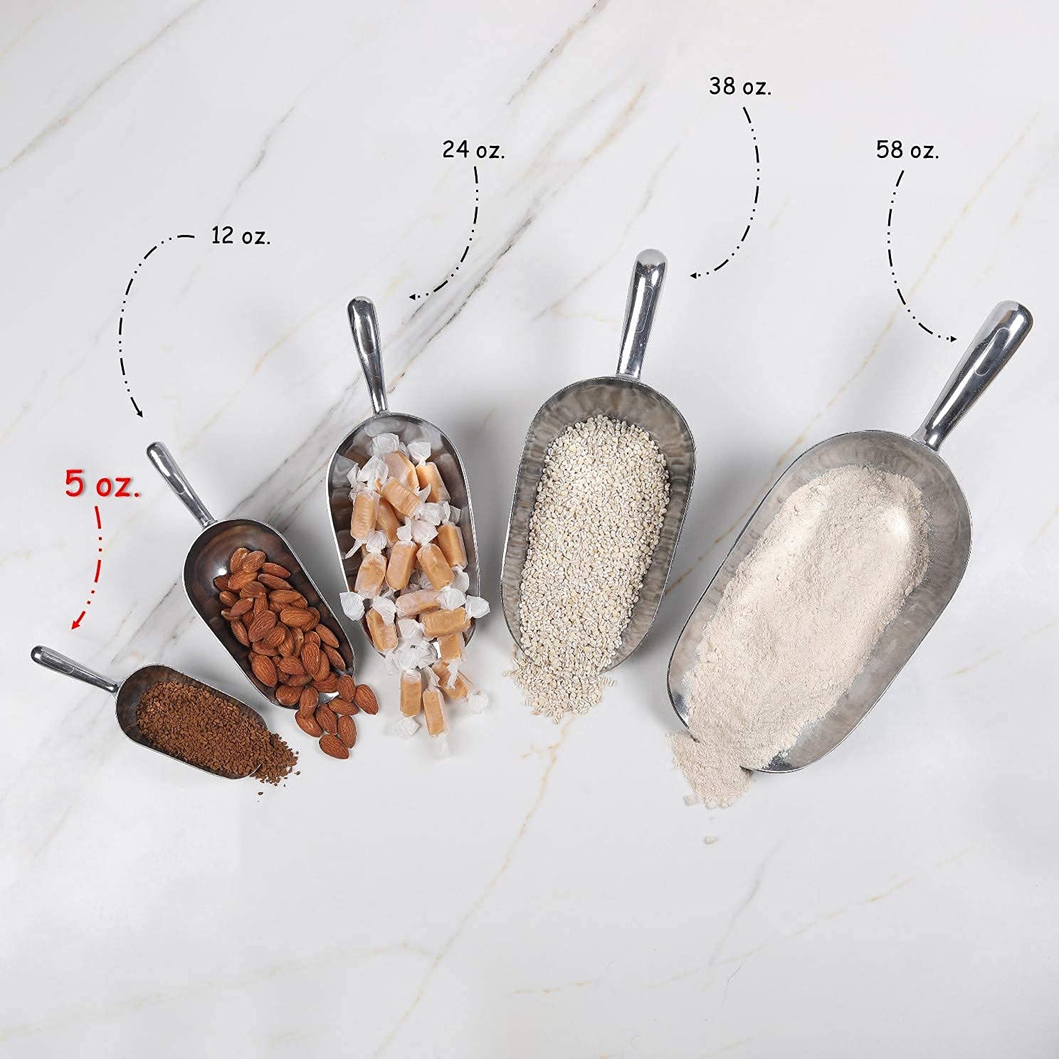 Cast Aluminum Utility Scoop, 5-Ounce - Round Bottom, Small Ice Scoop For Multi-Purpose Use, With Finger Groove Handle (Hand Wash