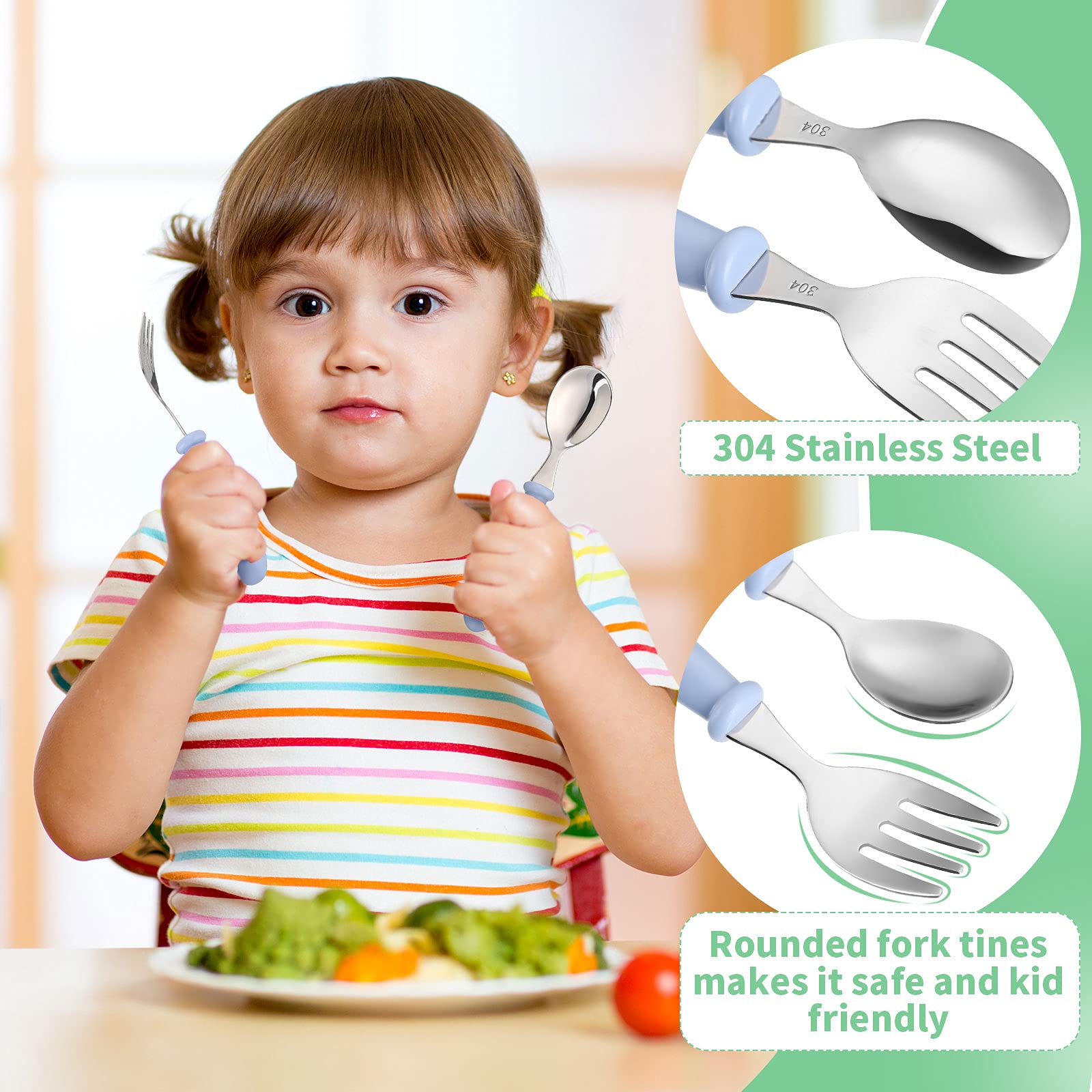 9 Pieces Toddler Utensils Stainless Steel Fork and Spoon Safe Baby Silverware Set, Kid Safe Utensils Children 's Flatware Kids C