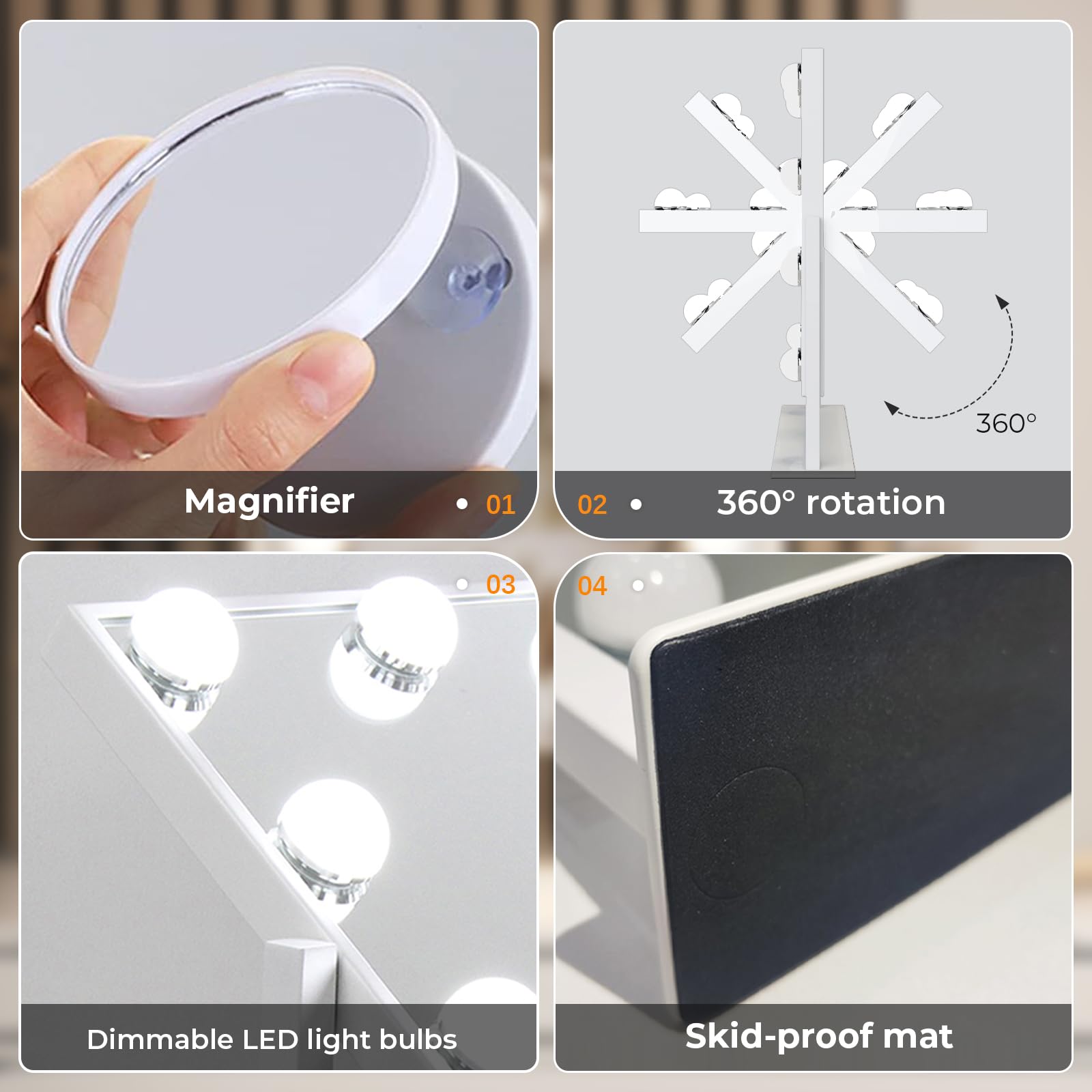 ZL ZELing Vanity Mirror with Lights Tabletop Makeup Mirror with 9 LED Lights Smart Touch Control 3 Colors Light 360Rotation