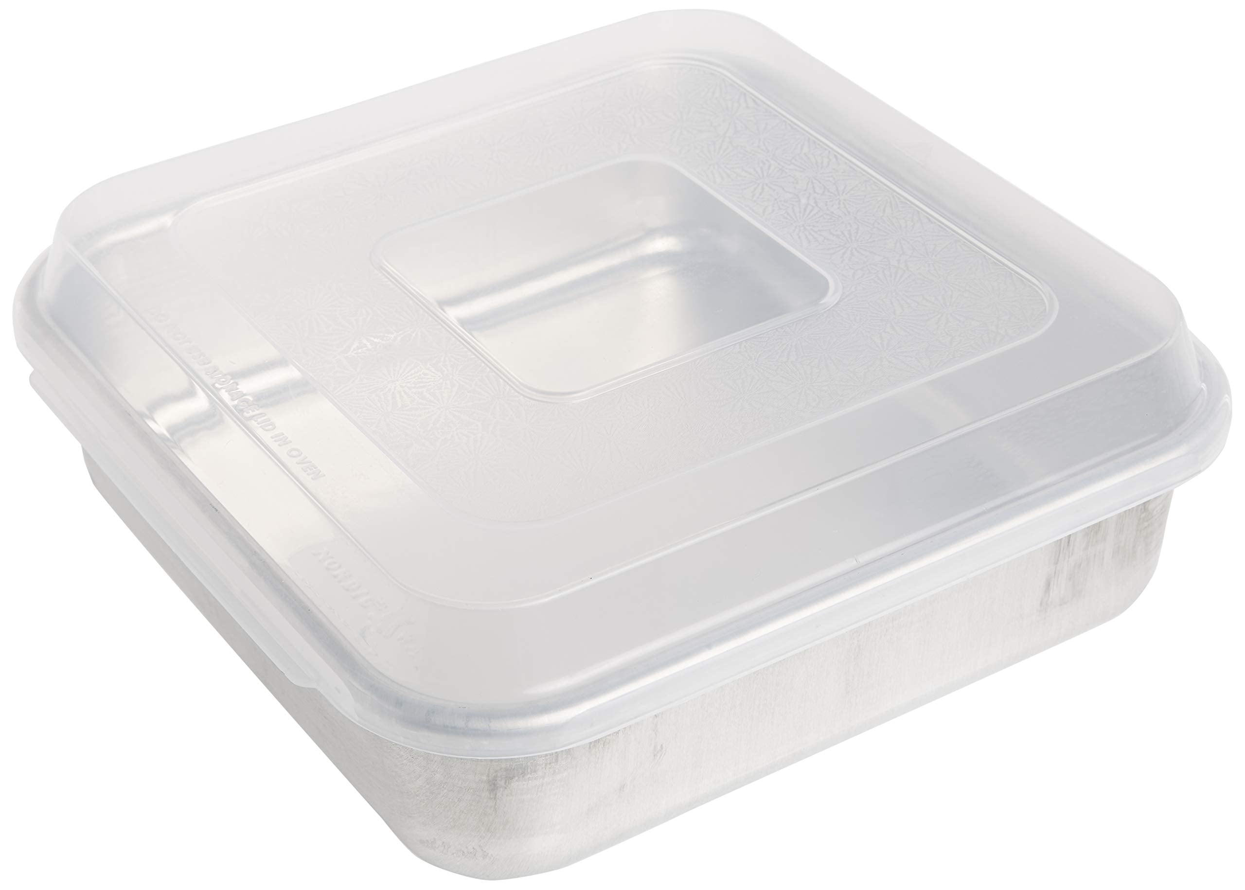 Nordic Ware Natural Aluminum Commercial Square Cake Pan with Lid, Exterior 9.88 x 9.88 Inches
