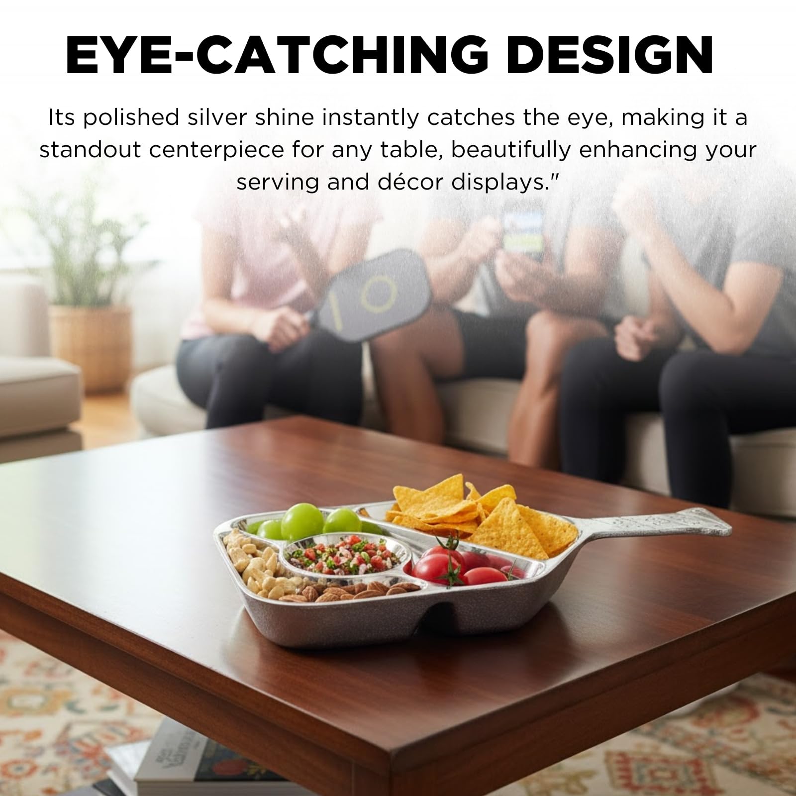 Silver Pickleball Serving Dish 13.7 Inch – Modern Decorative Tray with Heavy Polished Finish