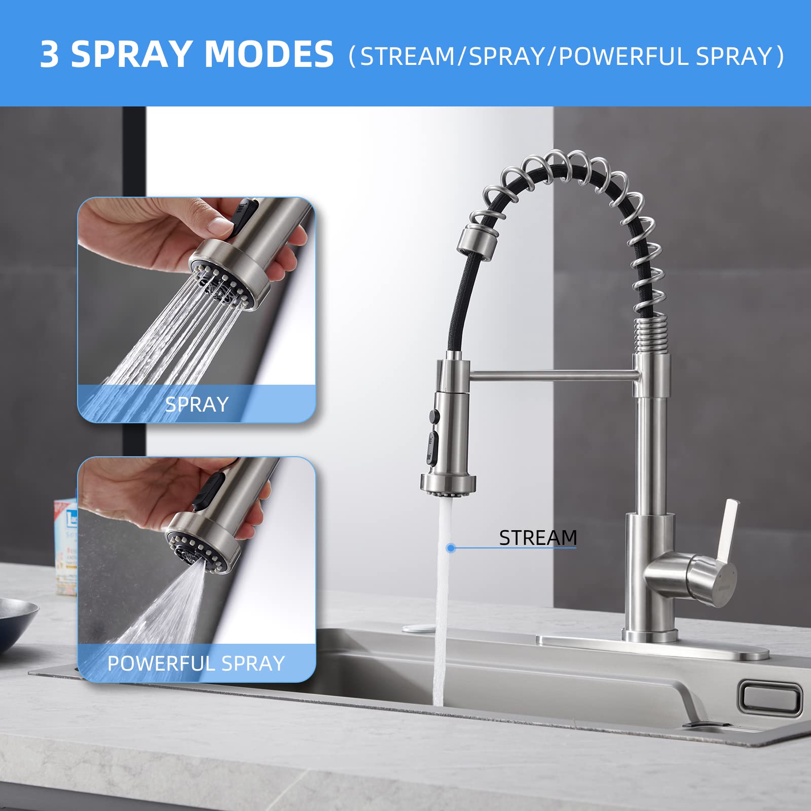 Guukar Kitchen Faucet With Pull Down Sprayer Commercial Kitchen Sink Faucet Single Handle Faucet For Kitchen Sink With Deck Plat