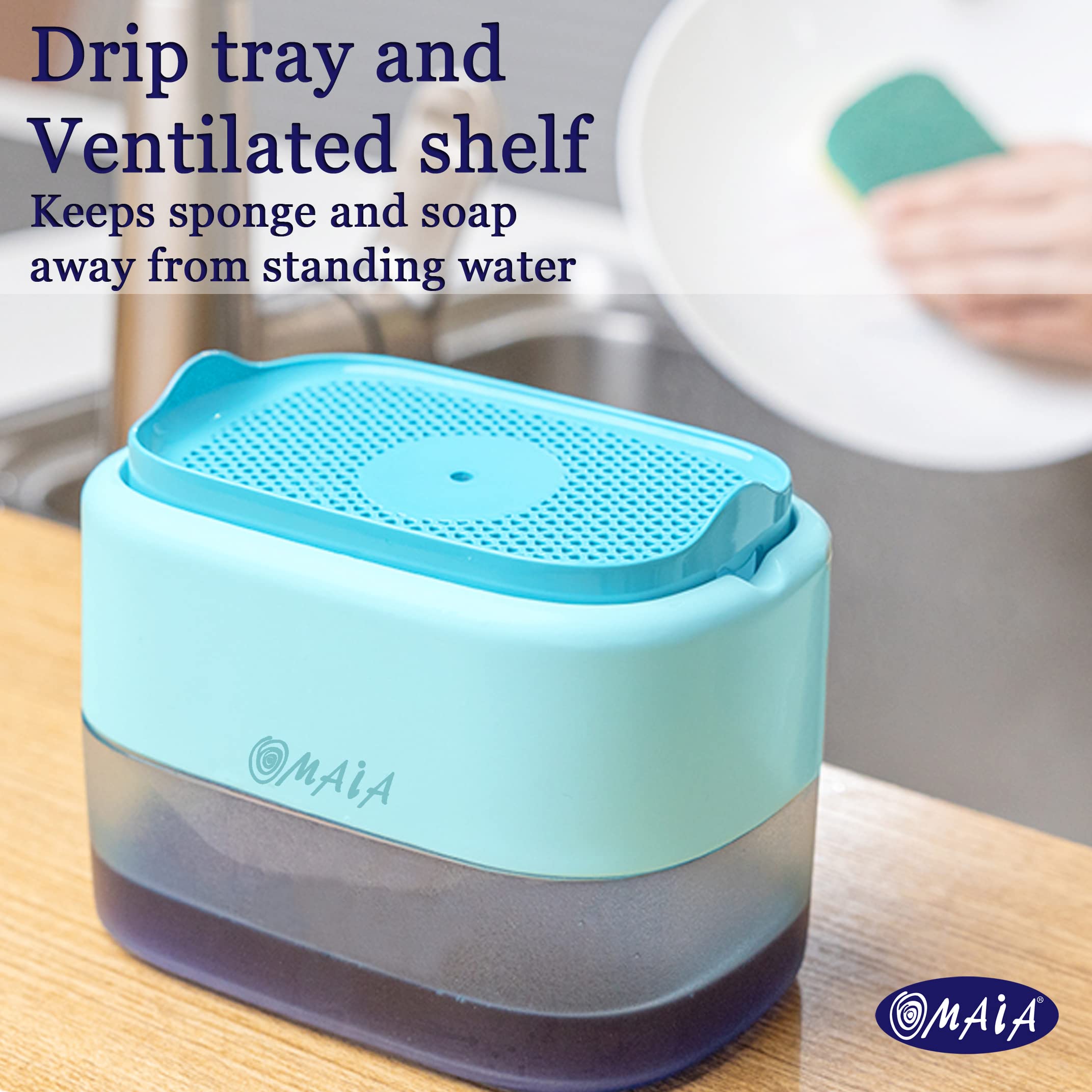 Omaia Dish Soap Dispenser For Kitchen Sink - Blue Kitchen Gadgets 2023 - Dishwashing Liquid Dispenser For Kitchen - Sink Counter