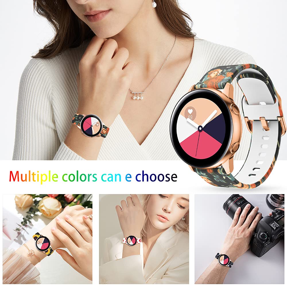 Toolaik Floral Bands Compatible With Samsung Active 2 Watch Band 40Mm 44Mm,Active Watch Band 40Mm,20Mm Silicone Watch Bands For