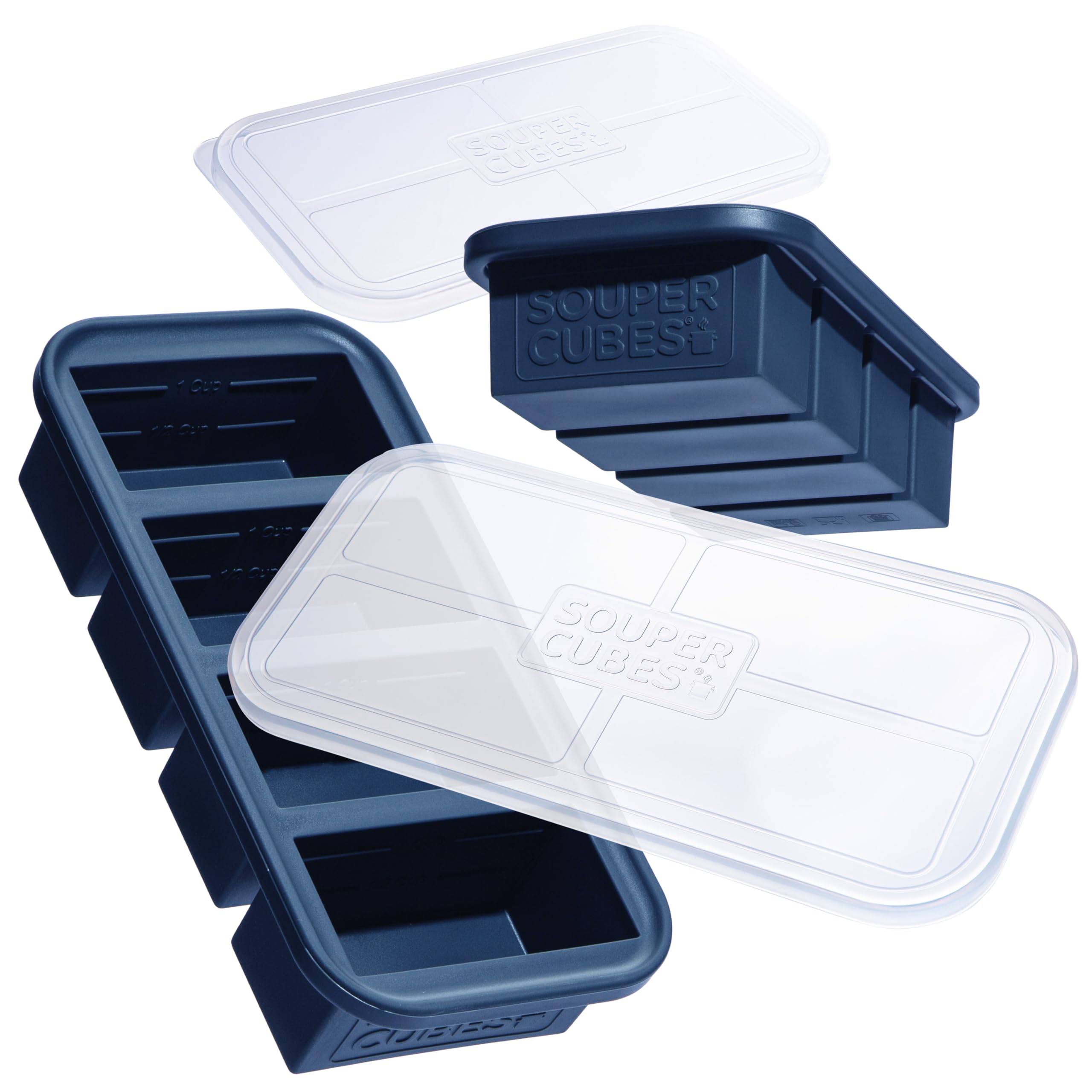 Souper Cubes 1 Cup Silicone Freezer Tray with Lids, Perfect for Storing Broth, Leftovers, Rice, Sauce and More, Silicone Soup Fr