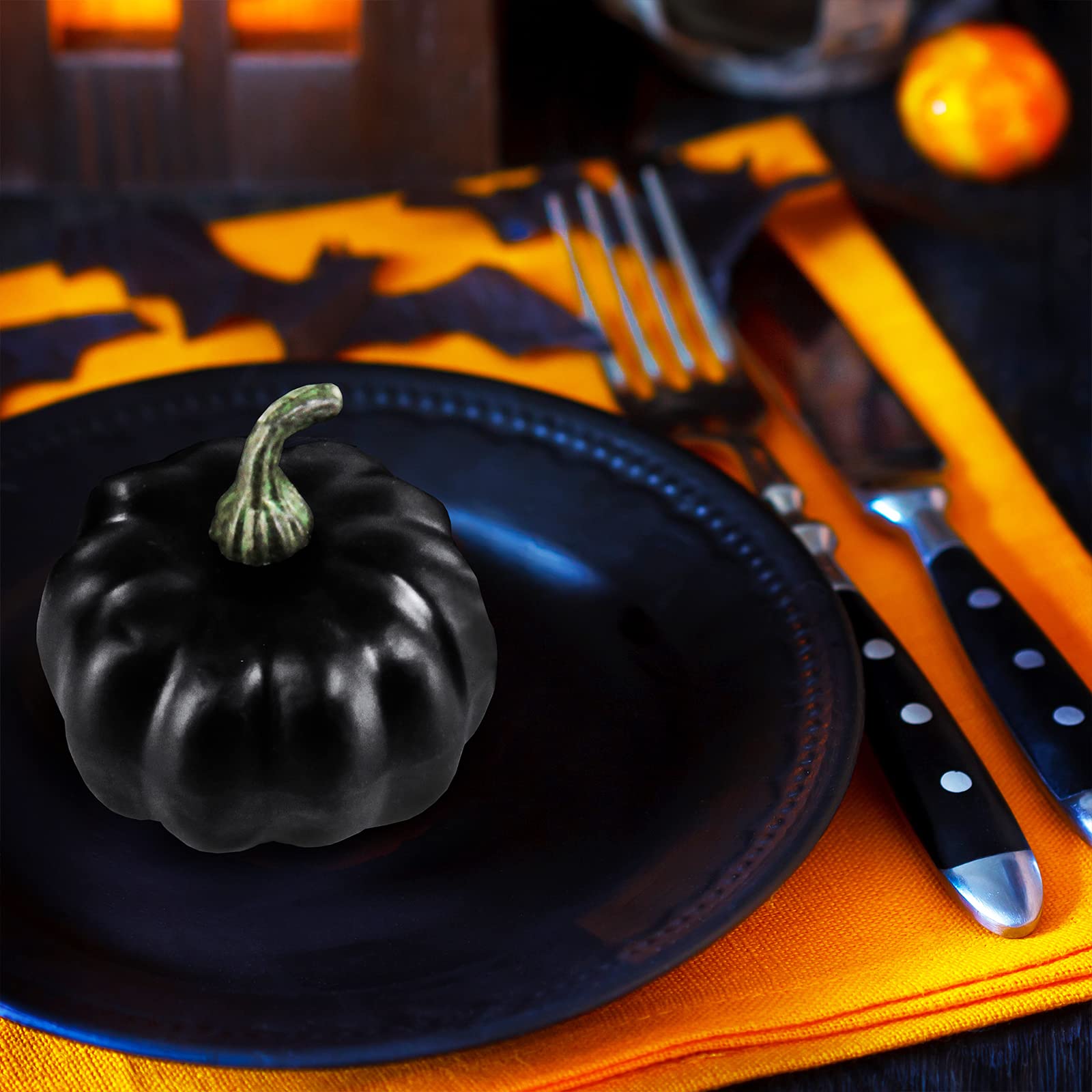 BESTTOYHOME 12 Pcs Assorted Small Artificial Black Pumpkins Halloween Foam Pumpkins Decorative Pumpkins for Rustic Farmhouse Fal