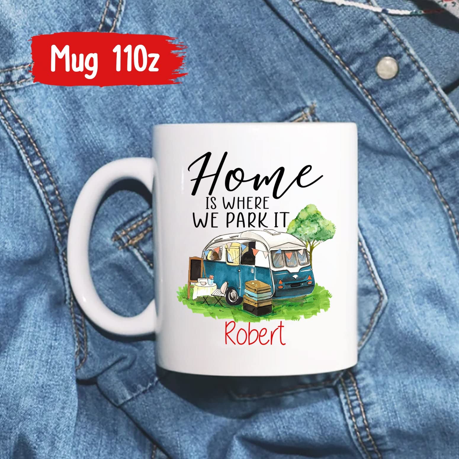 Personalized Camper Mug, Camp Adventure Mug, Campers Couple Gift, Custom Campfire Coffee Mug, Outdoor Camping Mug, Home Is Where