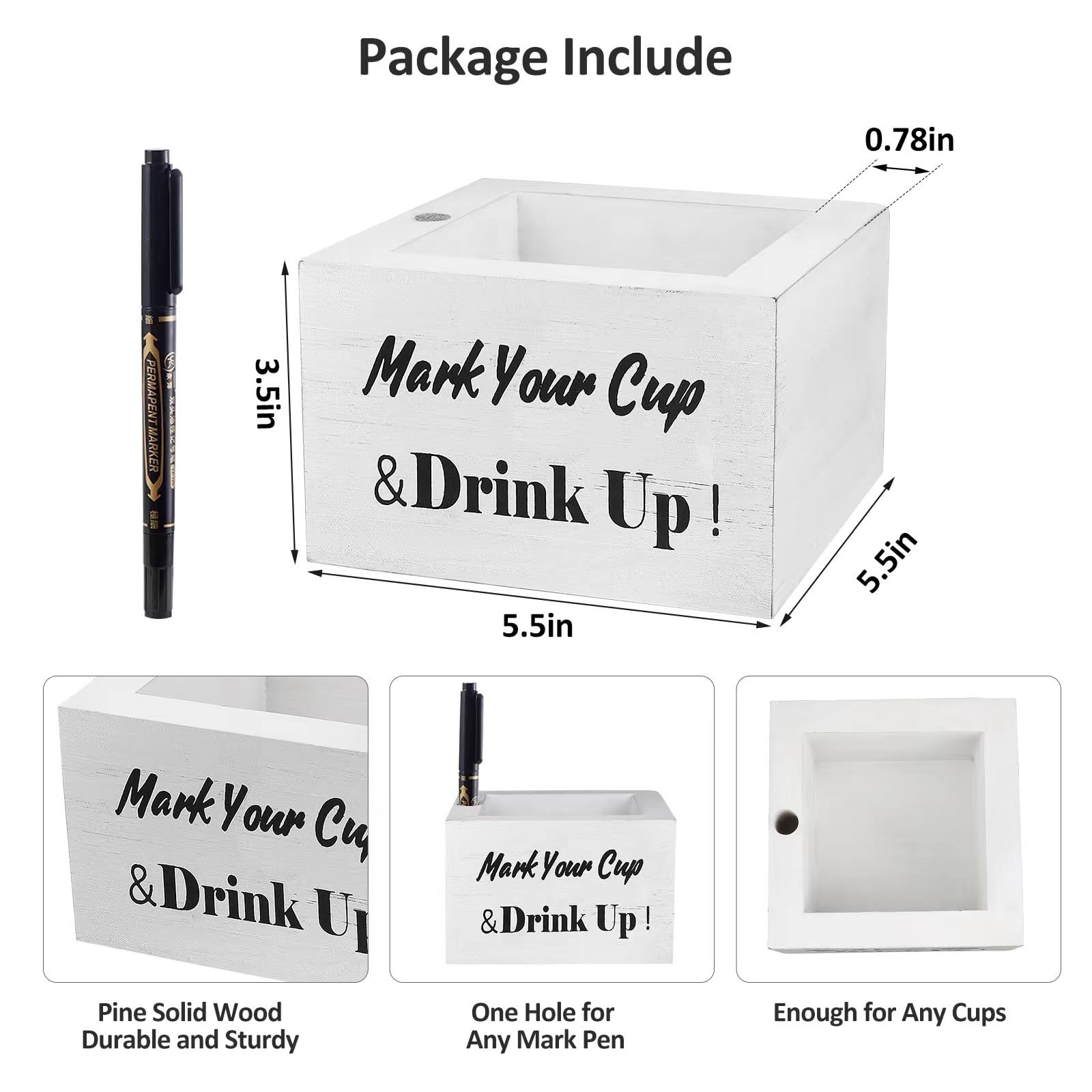 Sllpl Wooden Cup Holder - Party Cup Holder With Marker Slot, Cup Holder For Party And Wedding, Rustic Disposable Cup Holder For