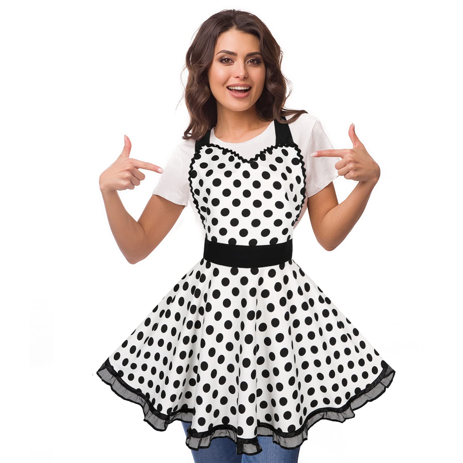 Violet Mist Cute Lovely Retro Aprons For Women Girl Ladies Sexy Sweetheart Vintage Aprons 50S Black Polka Dot Christmas Apron Ka