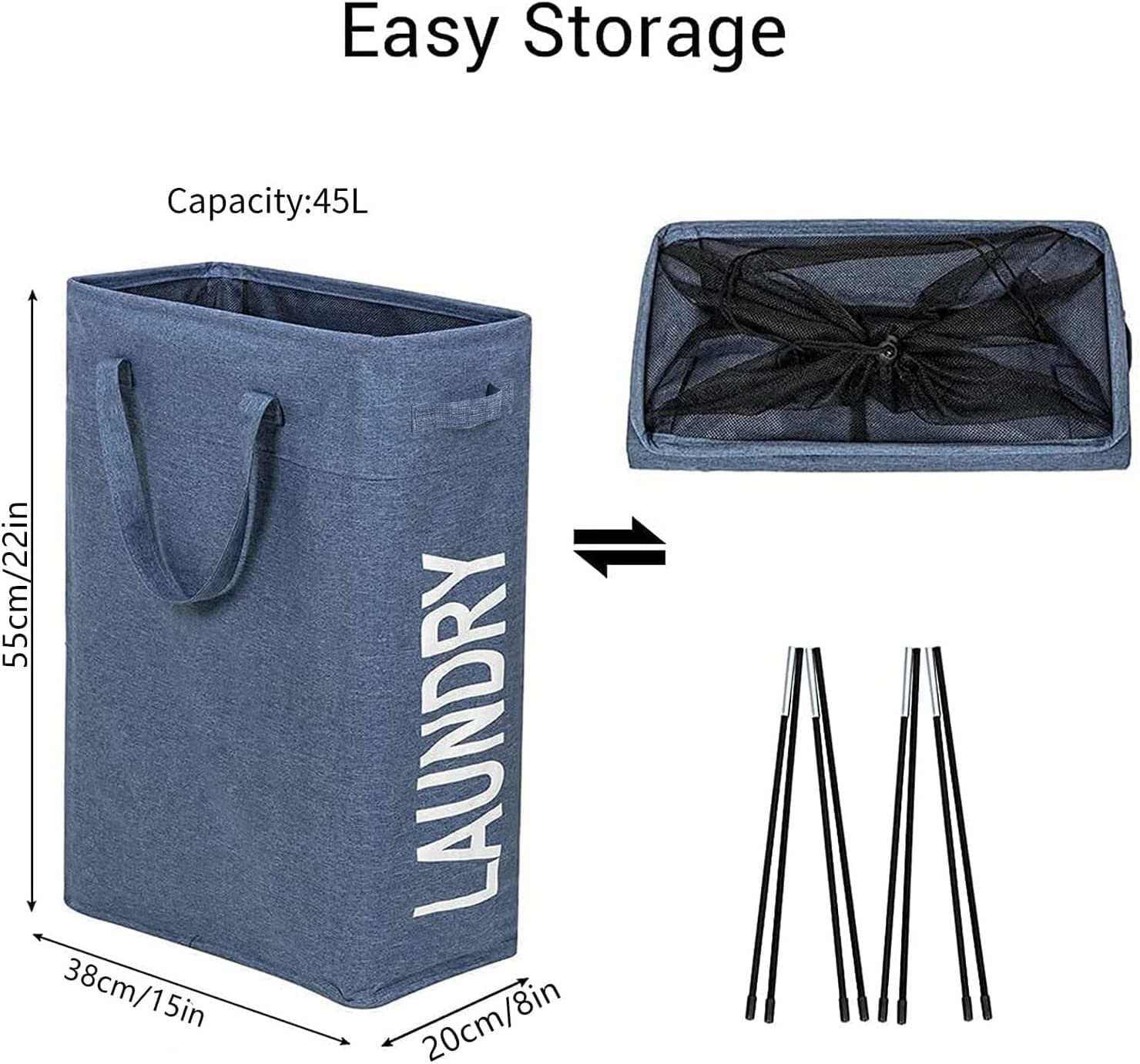 Zero Jet Lag Slim Laundry Hamper Handles Collapsible Laundry Basket Thin Dirty Clothes Basket Narrow Laundry Bag Foldable Dirty