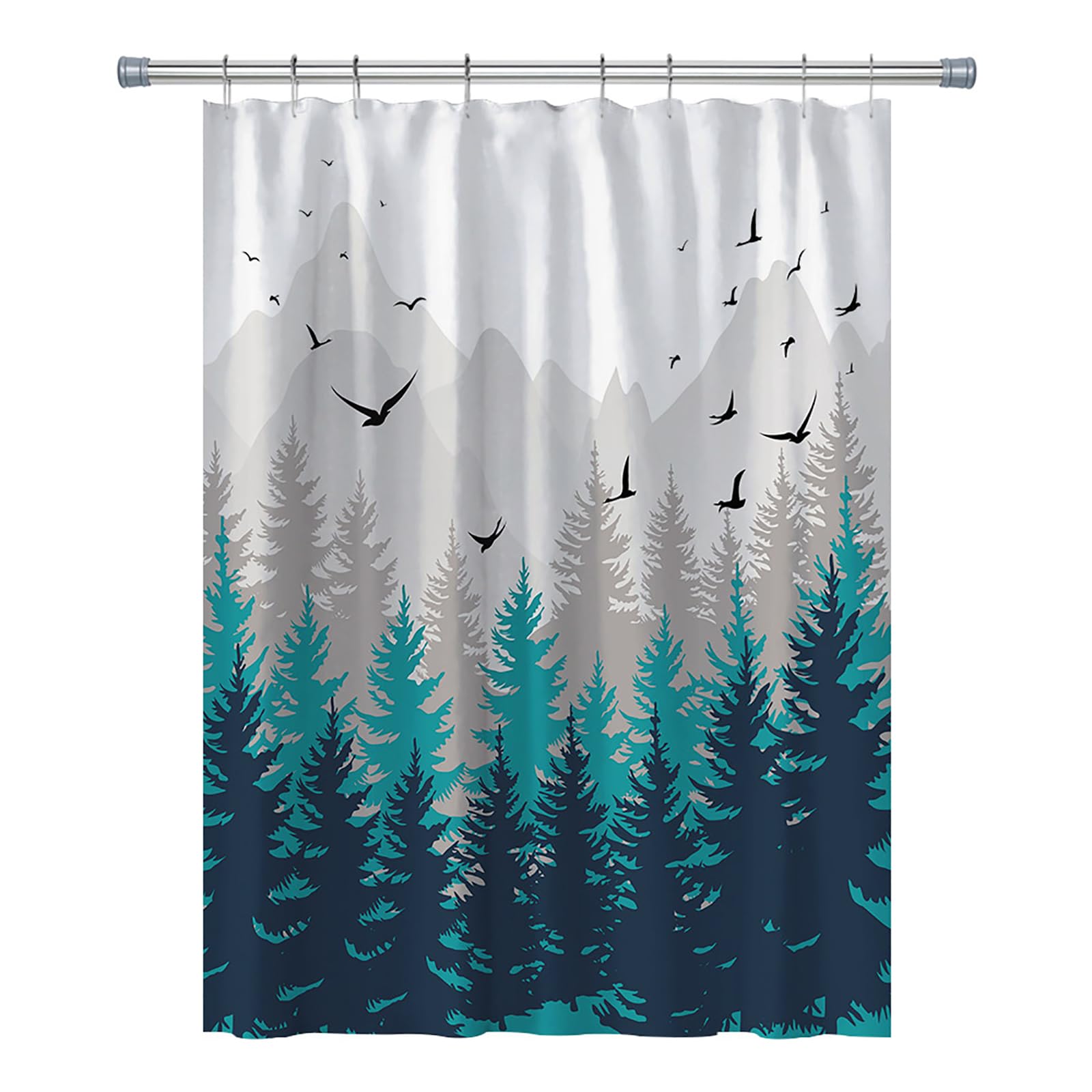 Rv Shower Curtains Forest Mountain Happy Camper, Fabric Rv Bathroom Curtain Sets With Hooks 47Wx64H Inches