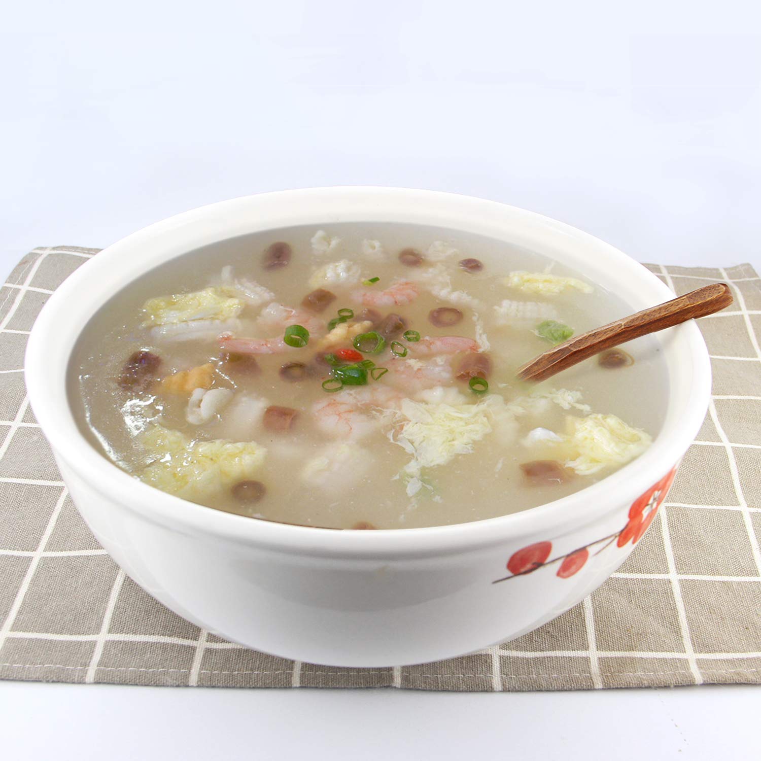 Soup Spoons,Aoosy Wooden Soup Spoons, 6 Pieces 7.84 Inches Japanese Ramen Spoons Round Nanmu Wood Long Handle Rice Dessert Cooki