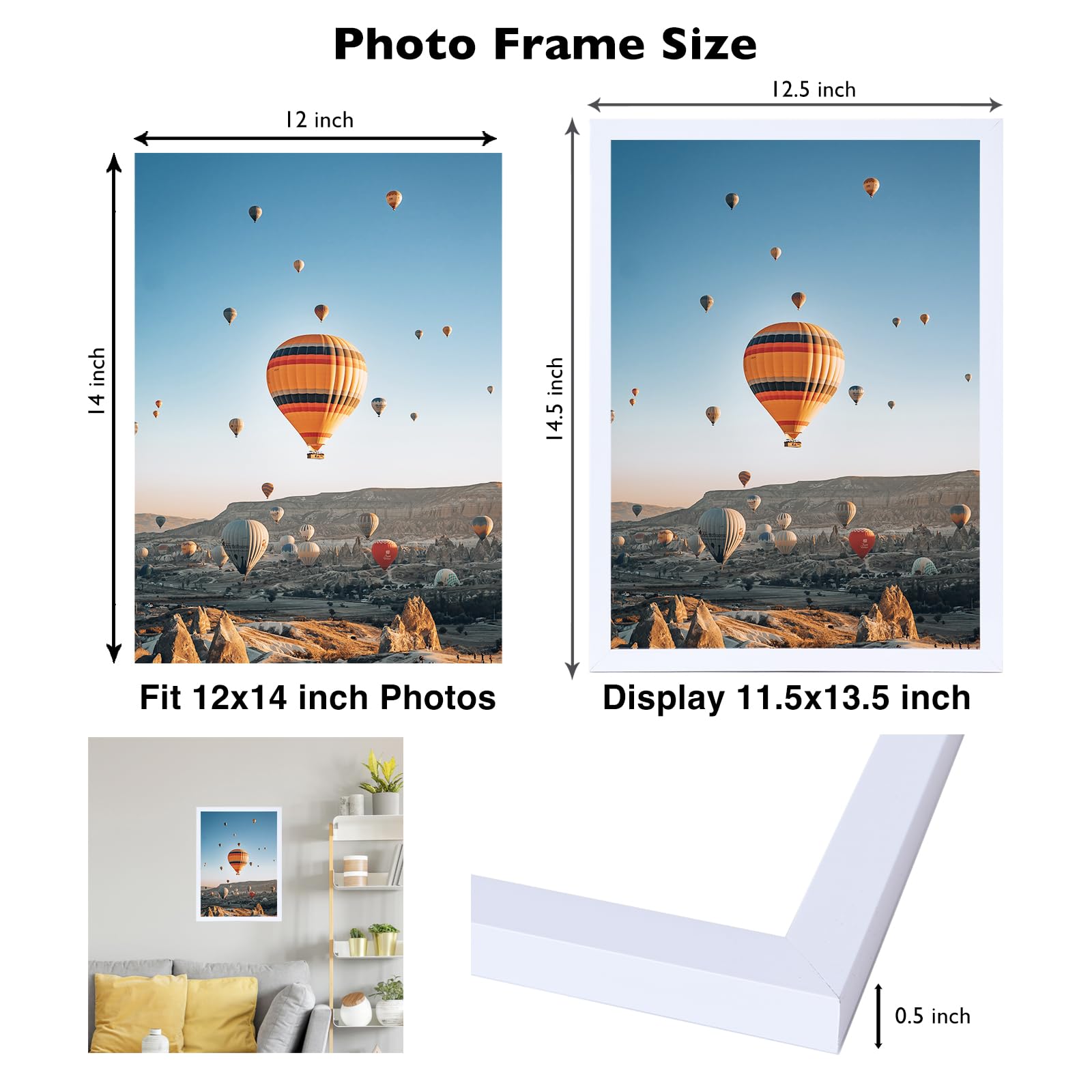 JCJMY 12x14 Picture Frame White for Wall Hanging, Wall Mounting Horizontally or Vertically, 12 x 14 Wall Gallery Poster Photo Fr