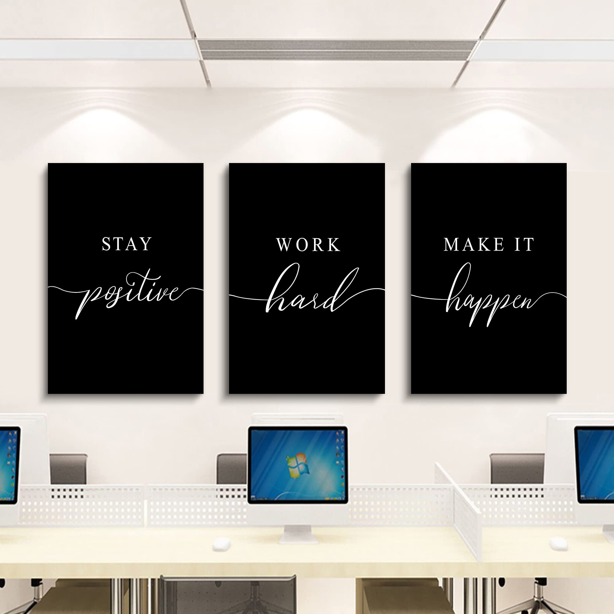 Stay Positive Letters Artwork,Framed Canvas Wall Art Positive Quote, Office Wall Art, Black Large Poster, Inspirational Prints F