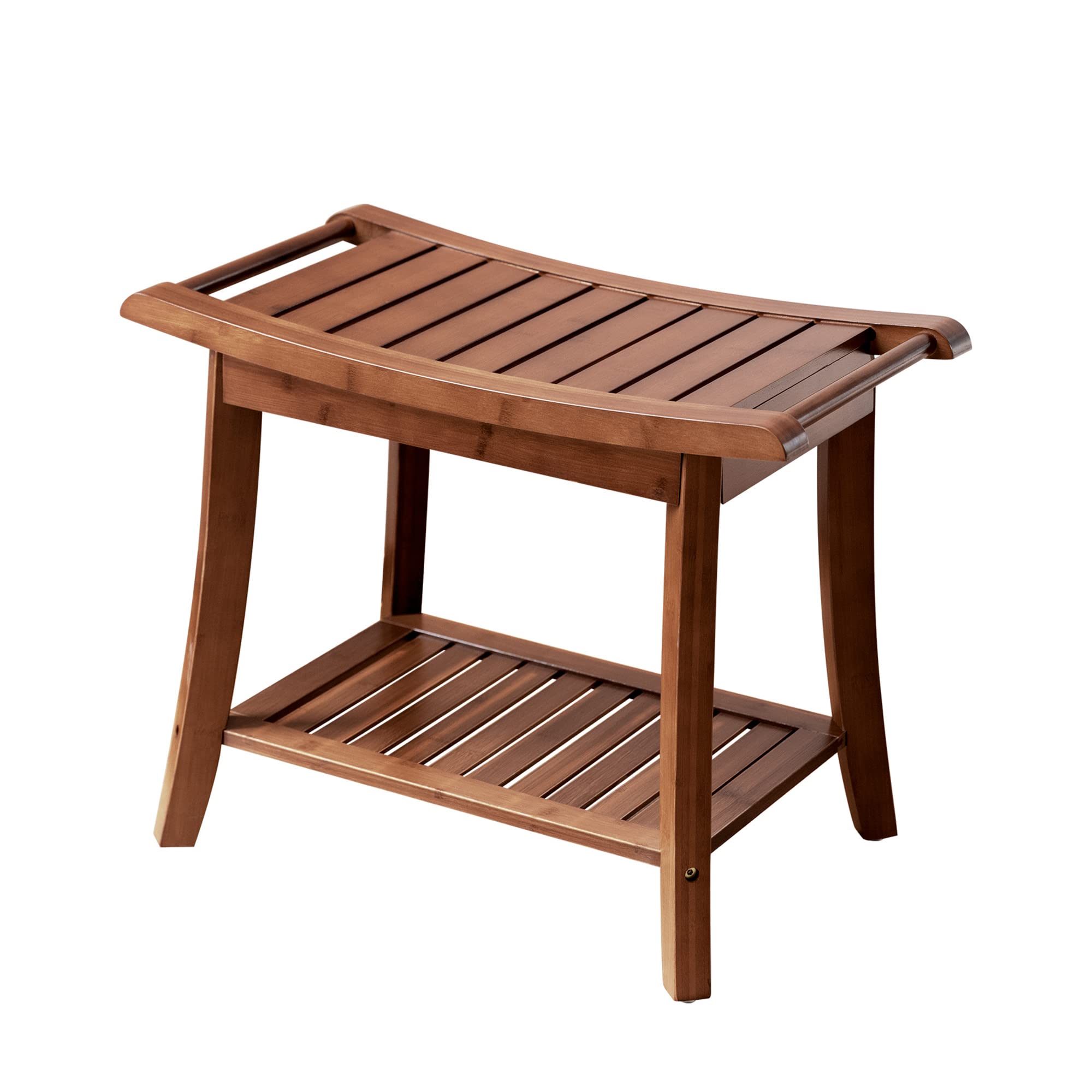 Forevich Bamboo Shower Bench Stool With Storage Shelf Waterproof Shower Chair Spa Bath Seat Excellent For Indoor Use Chestnut Br