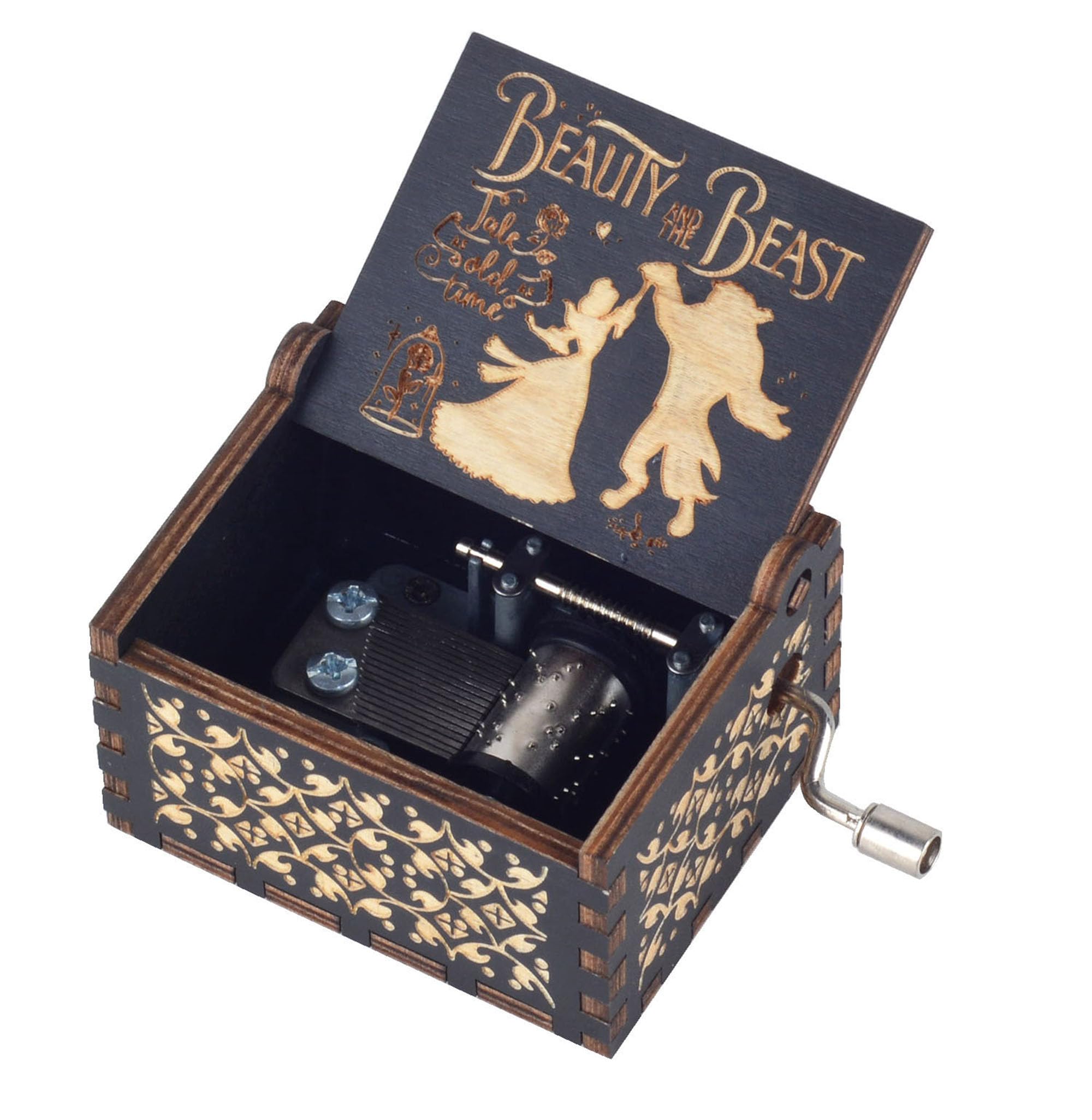 Ddjbdb Beauty Music Box Beast, 18 Note Mechanism Antique Carved Wooden Hand Crank Musical Box Crafts,Valentine Christmas Birthda