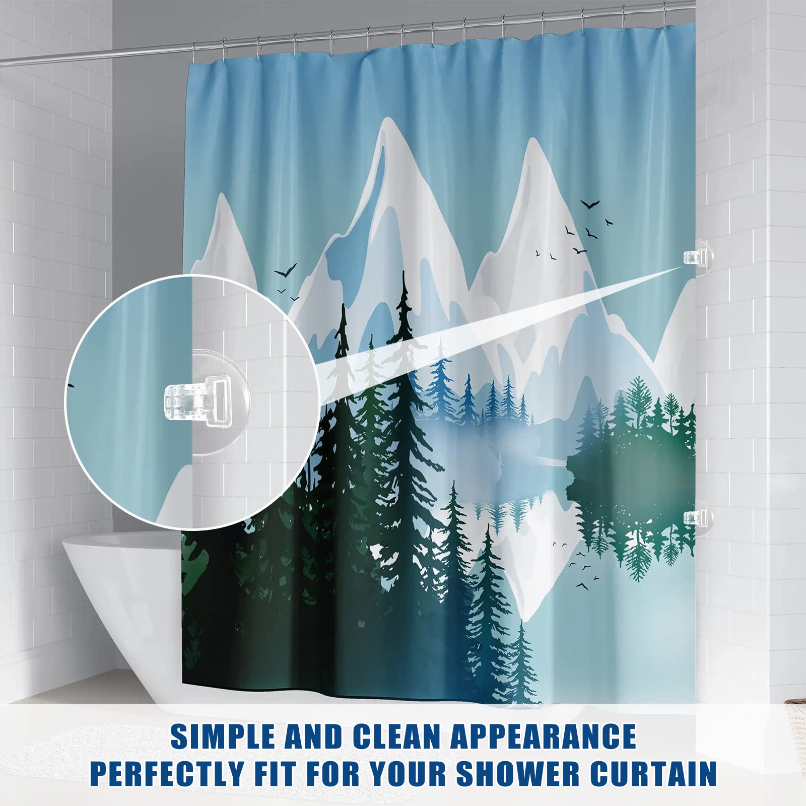 4 Pack Shower Curtain Clips, Windproof Shower Splash Guard,Self Adhesive Shower Curtain Holder For Inside Shower Splash Water Wa