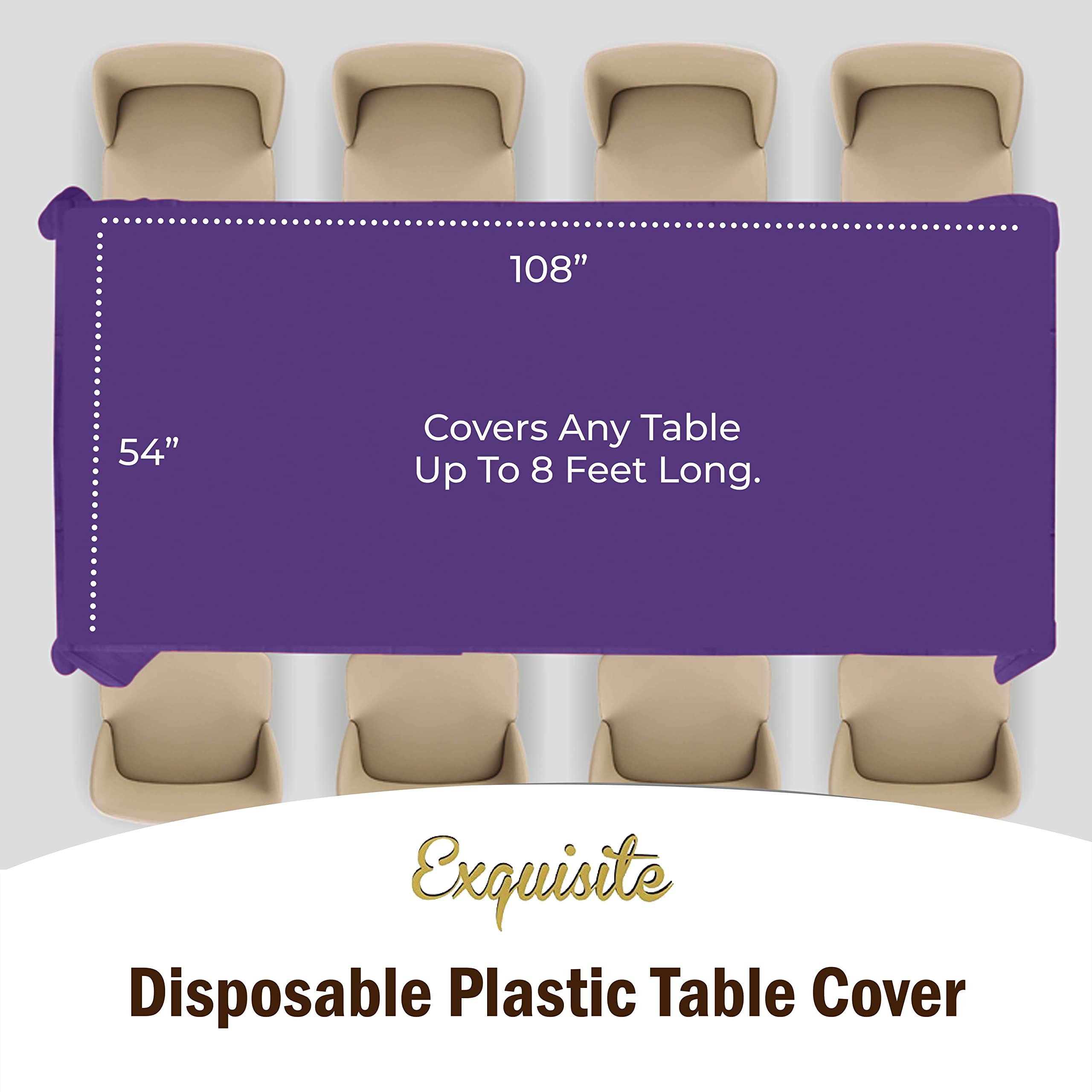 Exquisite 12-Pack Premium Plastic Tablecloth 54In. X 108In. Rectangle Table Cover - Purple