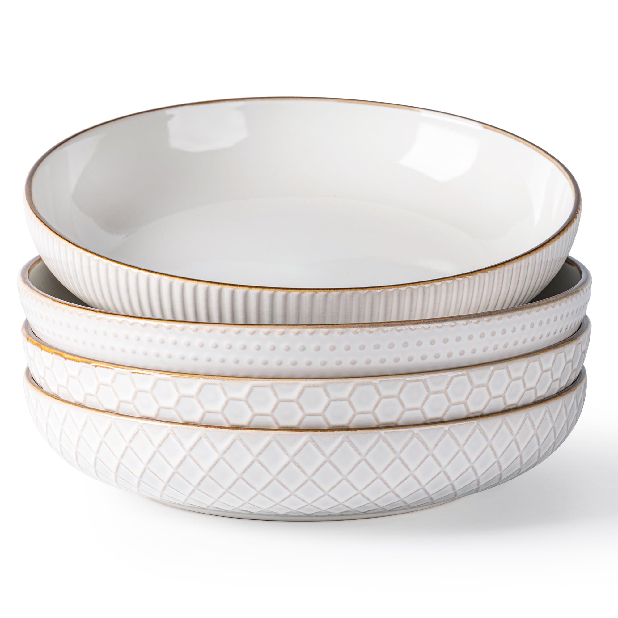 GBhome 8.5 Large Pasta Bowls, 36 Ounce Stoneware Salad Bowls for Kitchen, Ceramic Serving Bowls With Textured Pattern for Past