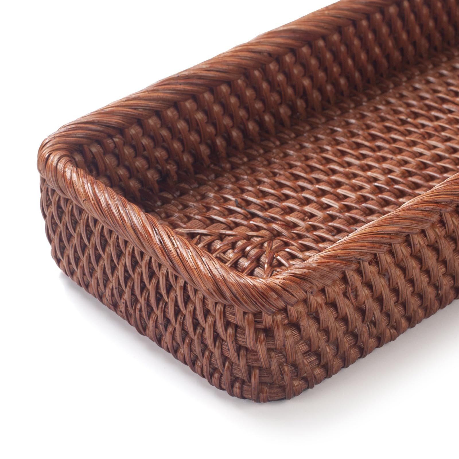 Rattan Bathroom Vanity Trays Toilet Tank Baskets Long Narrow Hand Towel Storage Basket For Storage, Decorative (Honey Brown 10.2