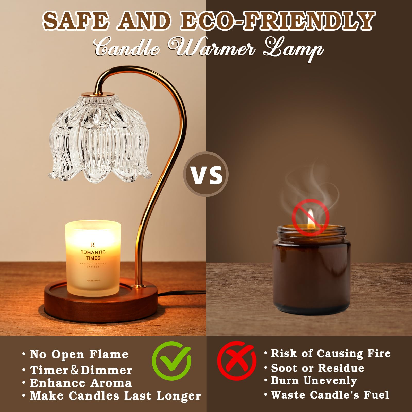 Funistree White Clear Candle Warmer Lamp with Timer Dimmer, Flower Candle lamp Warmer, 2 Bulbs, Wax Melter Warmer for Jar Scente
