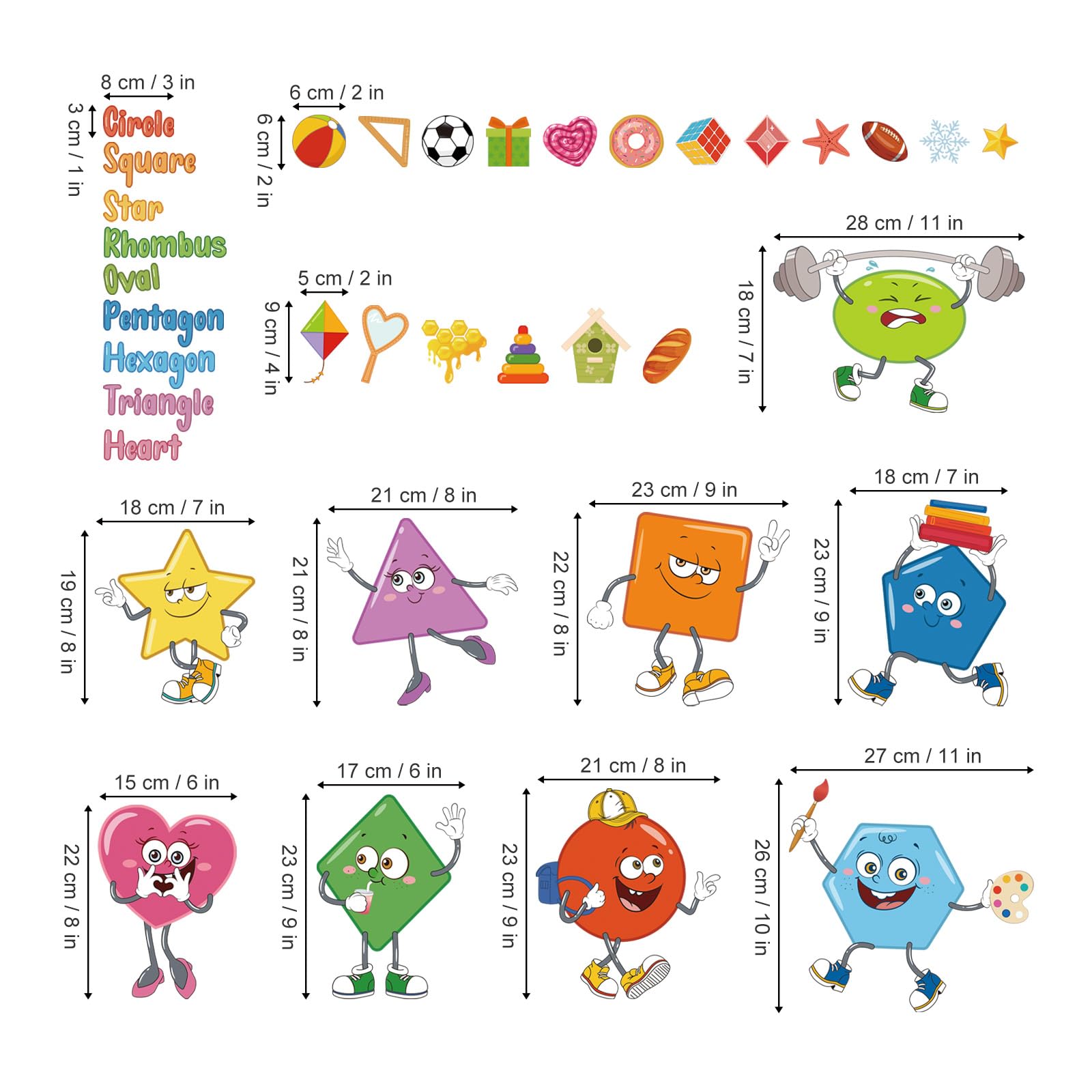 Wondever Colorful Shapes Wall Stickers Educational Learning Geometry Peel And Stick Wall Art Decals For Toddlers Kids Room Class