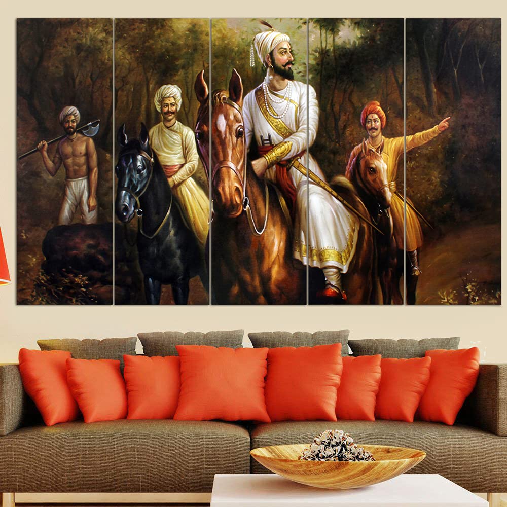 Maxstone Improve your place Beautiful Chattrapati Shivaji Maharaj Ride Wall Painting Art Wall Painting (Multicolour)