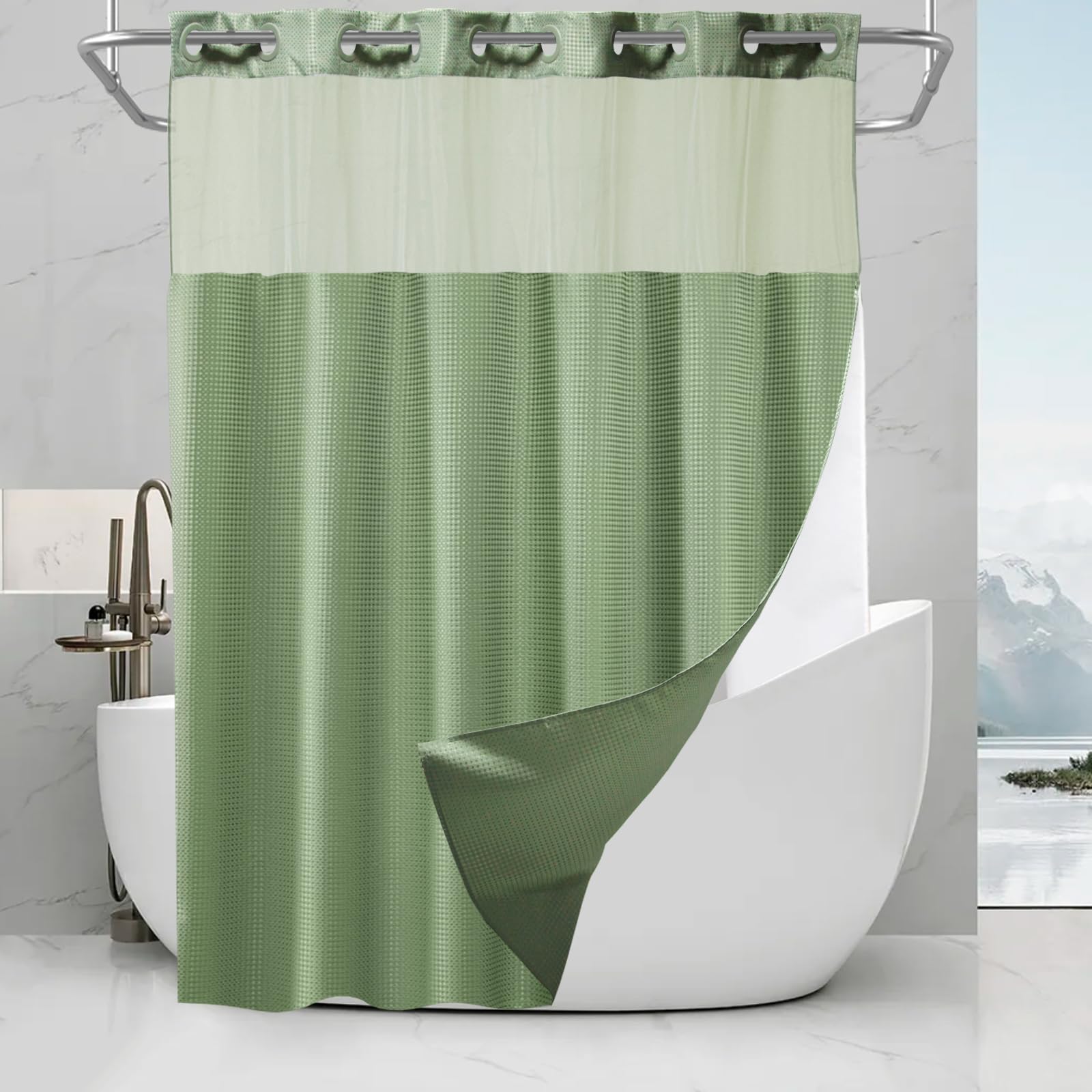 Final Friday Green Waffle Weave Shower Curtain With Snap In Liner Polyester Fabric Hotel And Spa Bathroom Decor Set Waterproof D