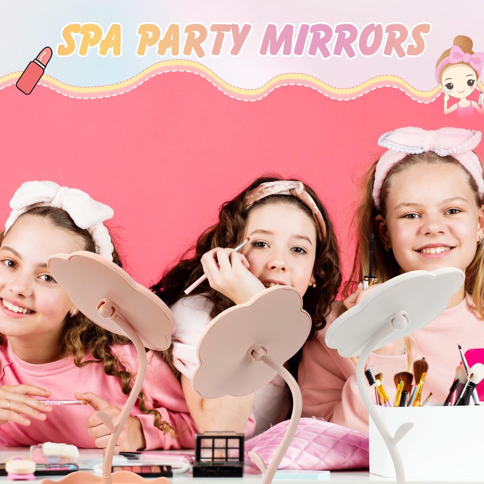 Glikceil 8 Pcs Flower Shaped Mirror Spa Party Makeup Mirror Sleepover Party Favor For Spa Sleepover Slumber Birthday(Pink, White
