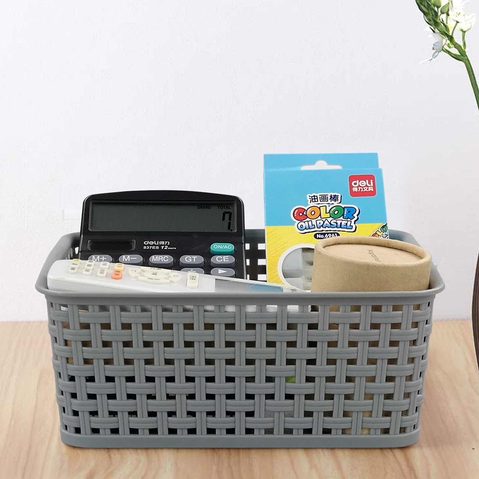 Qqbine Plastic Woven Storage Basket, Plastic Weave Organizer Bins, 6 Packs