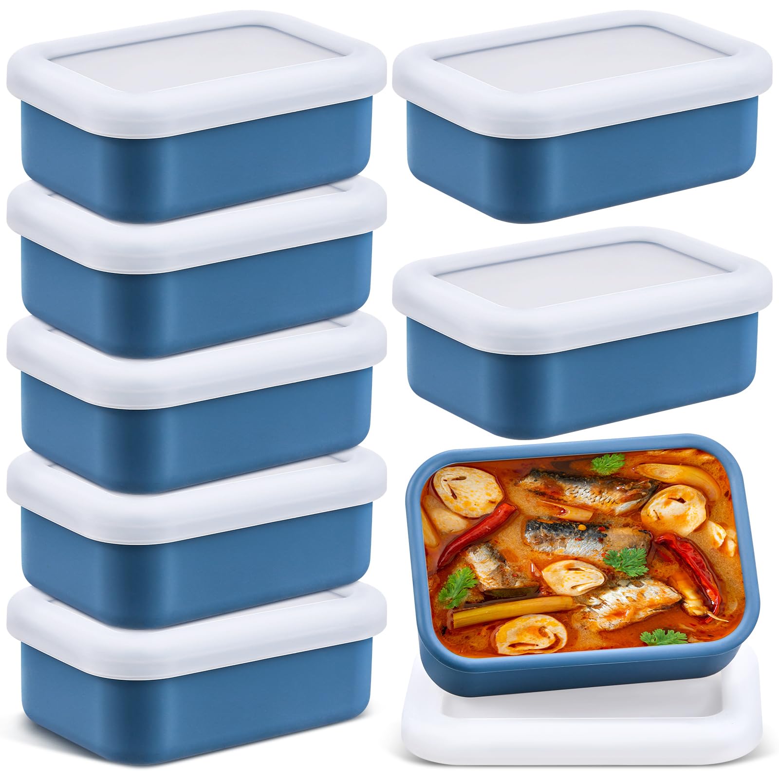 Nuogo 8 Pcs 1 Cup Silicone Freezer Containers with Lid Soup Freezer Molds Silicone Soup Containers Rectangle Trays Reusable Food
