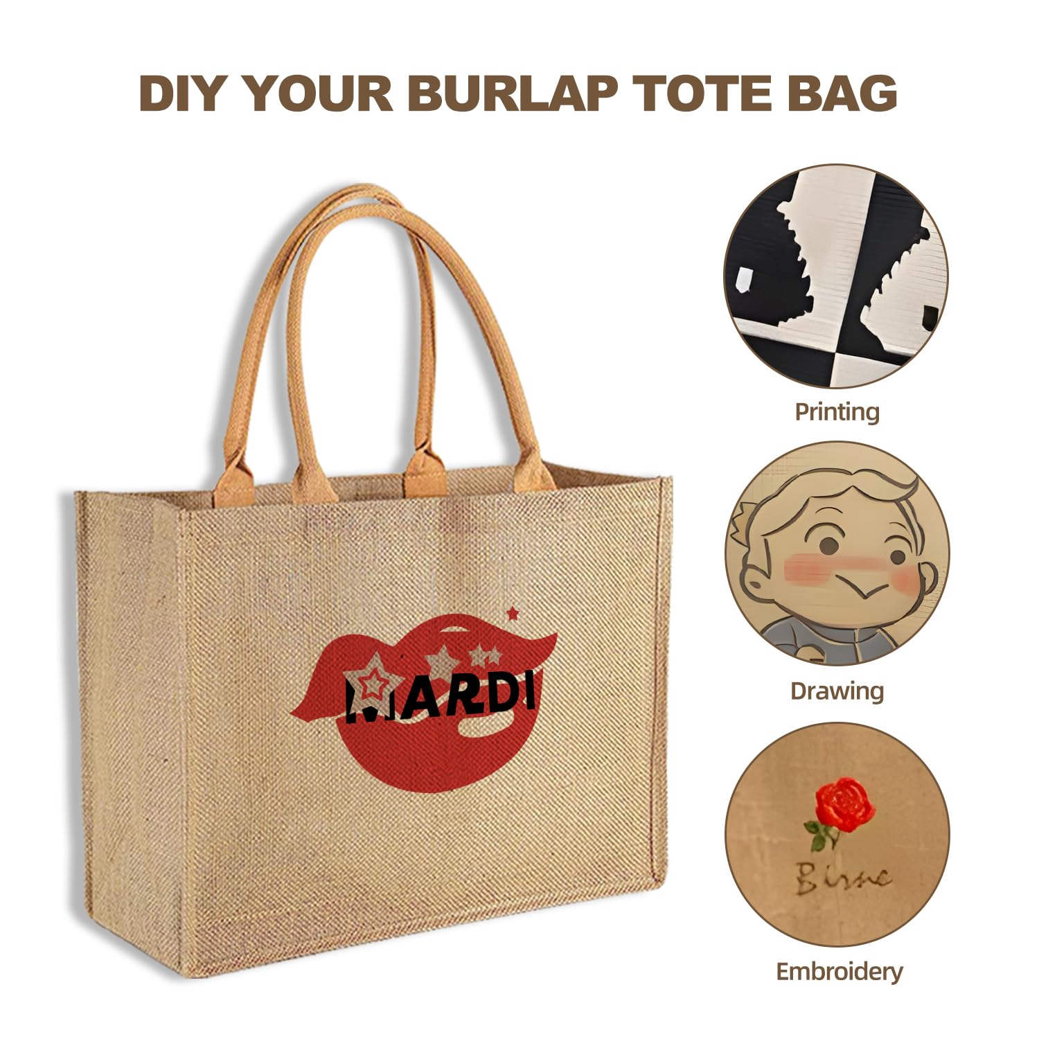 Ayearparty 12 Pack Large Burlap Tote Bags With Handles Bridesmaid Wedding Favors Women Gift Bags Welcome Jute Bag Bulk Blank Reu