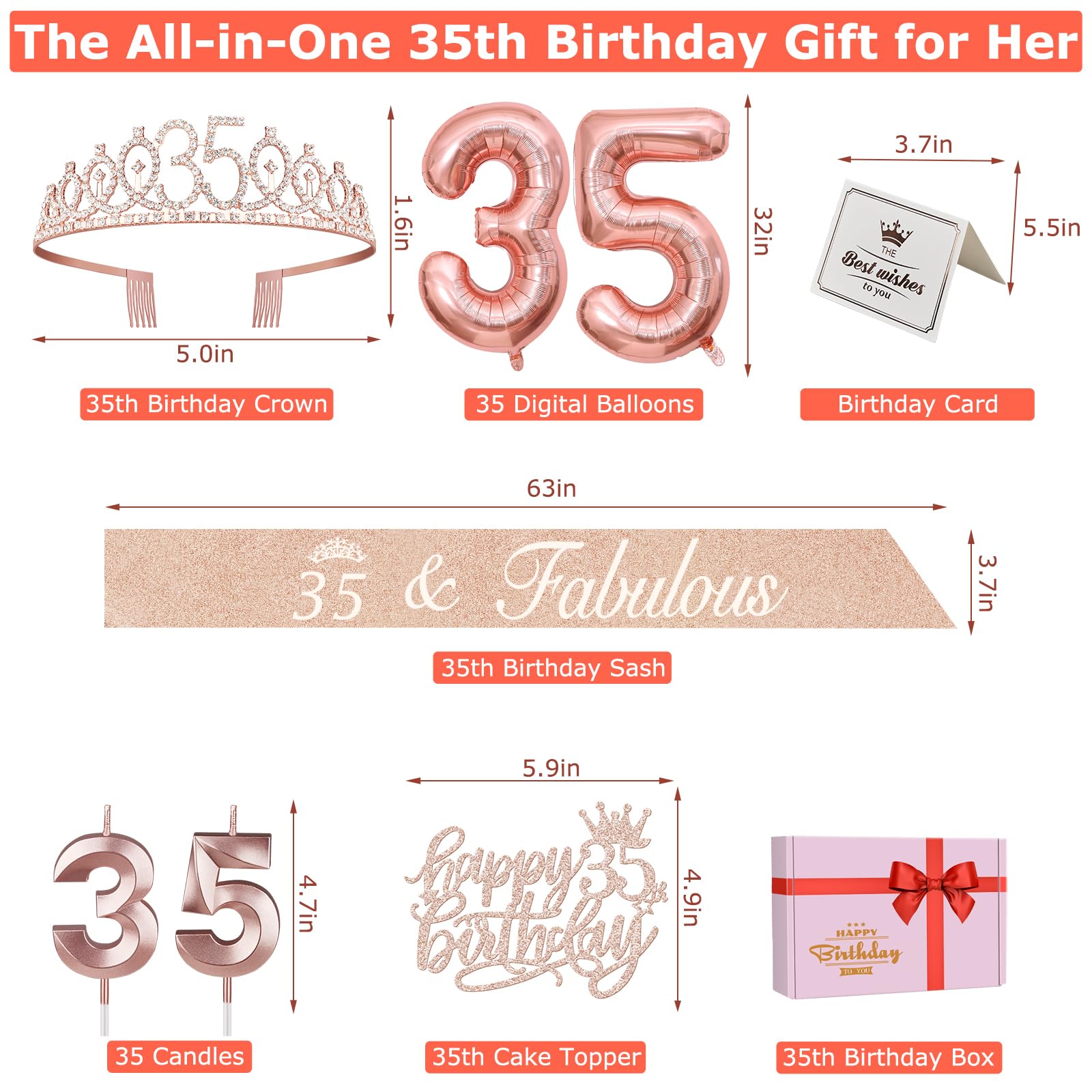 35Th Birthday Decorations For Women, Including 35Th Birthday Sash For Women, Tiara/Crown, Number 35 Candles And Birthday Cake To