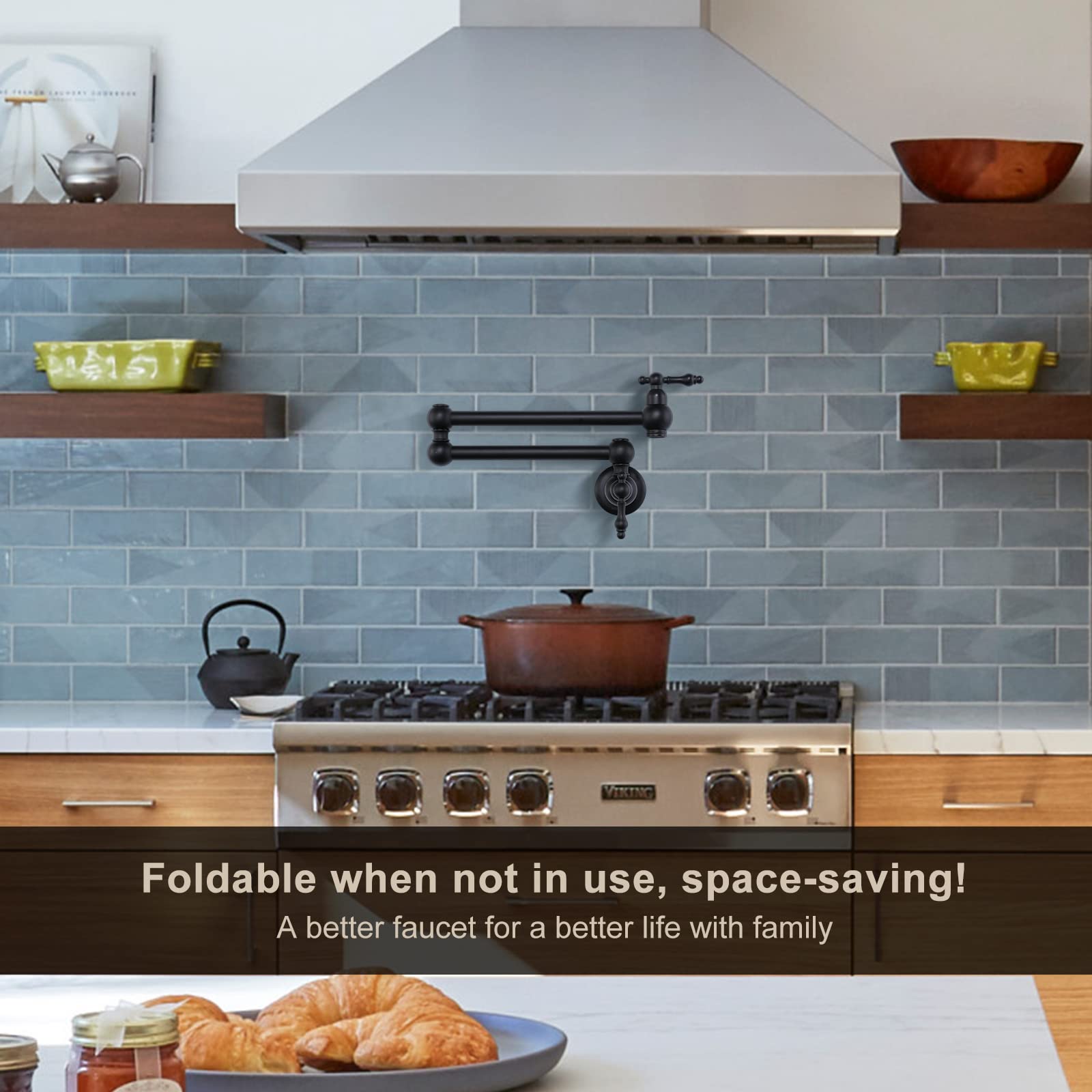 Wowow Pot Filler Wall Mount Copper Faucet Matte Black Pot Filler Faucet Rotatable Faucet Brass Kitchen Faucet 2 Handle Stretchab