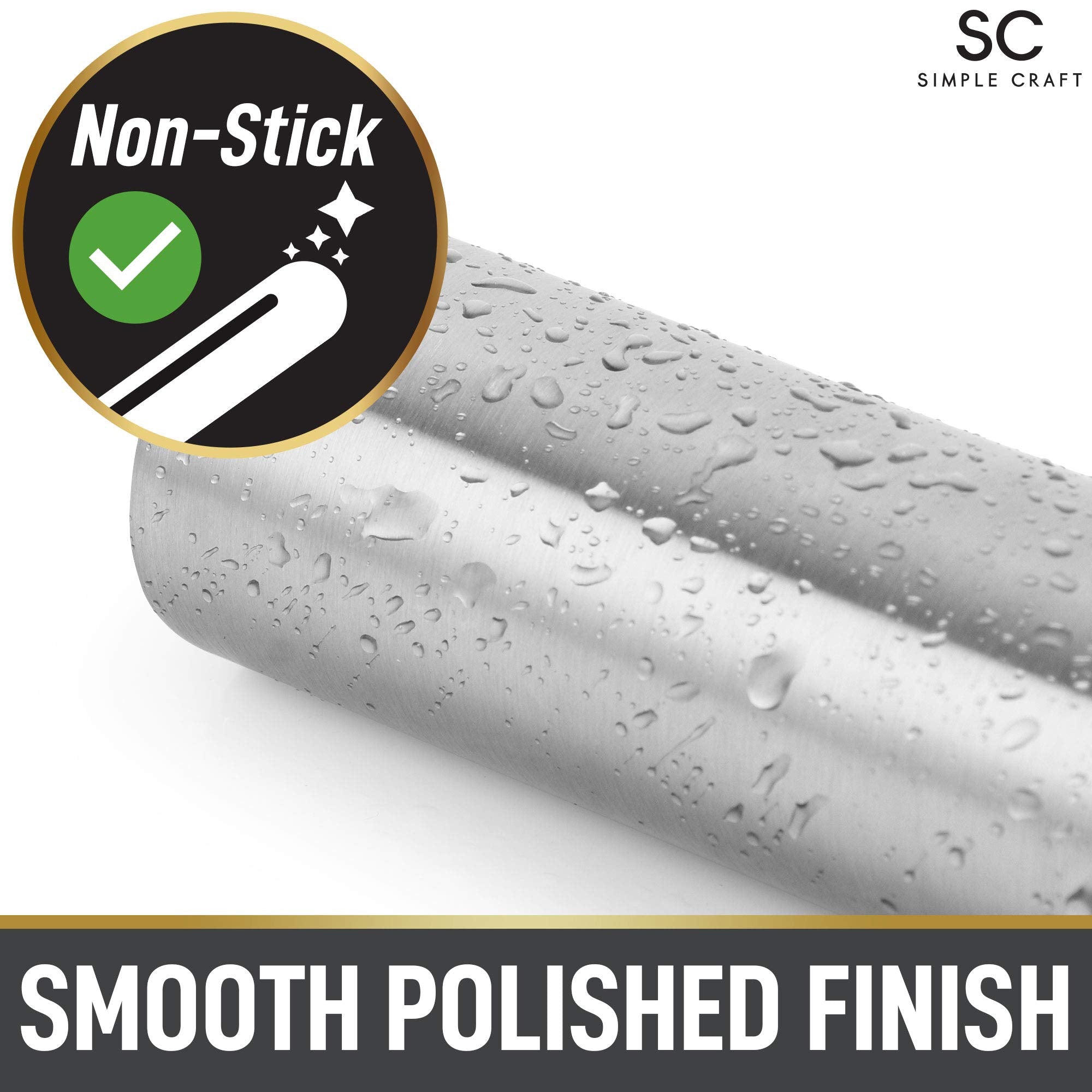 Simple Craft Premium 16    Rolling Pin - Smooth Tapered Professional French Rolling Pin - Stainless Steel Rolling Pin For Making