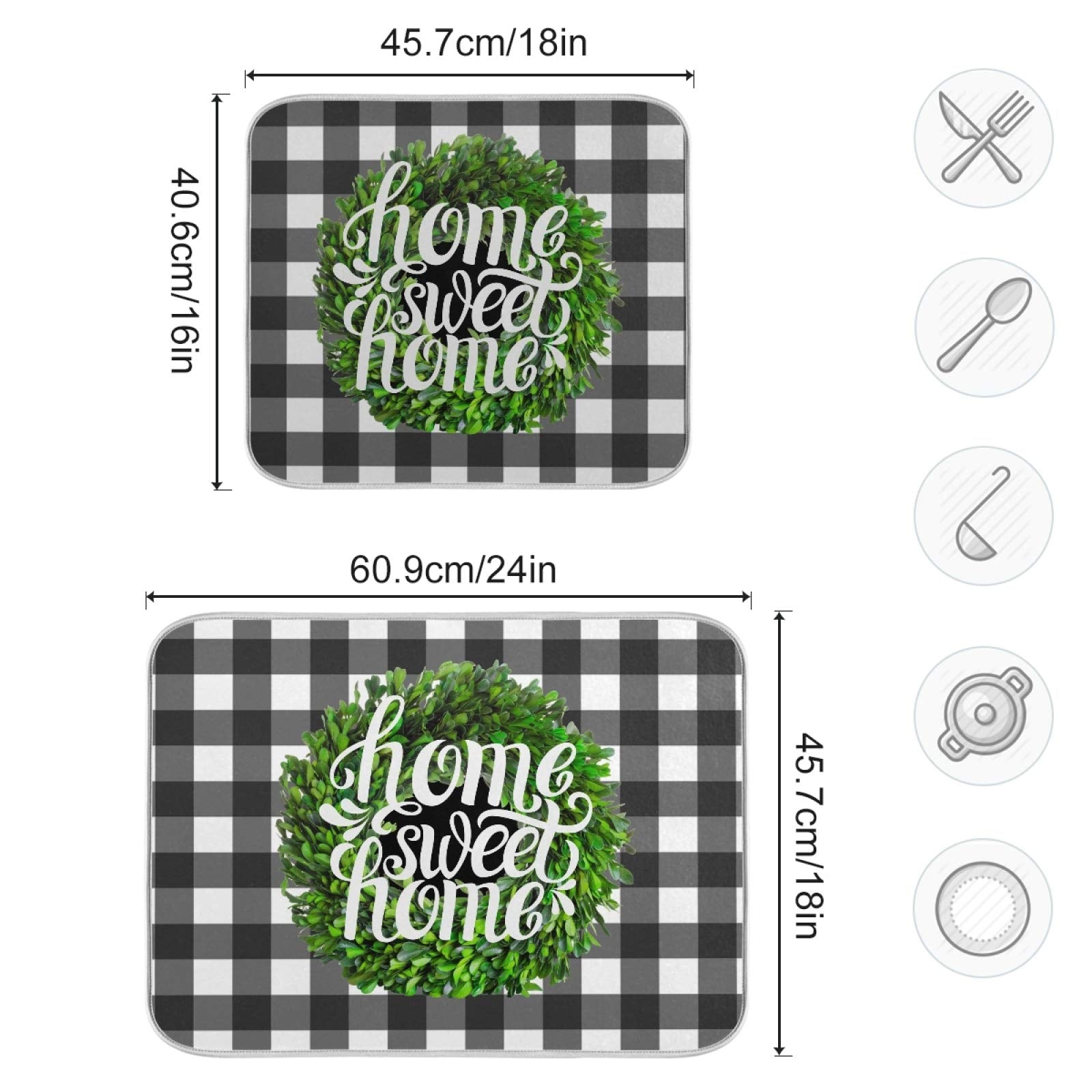 Kcldeci Boxwood Wreath Dish Drying Mat For Kitchen 18X24 Inch Buffalo Plaid Check Dish Drying Pad Dish Rack Drainer Pad Dish Mat