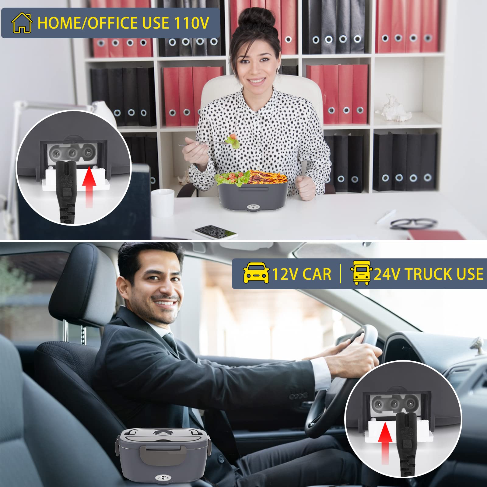 Carsolt Electric Lunch Box Food Heater 3 In 1 Portable Warmer Leakproof Heated Box For Adults, 12V/24V 110V Heating Microwave Fo